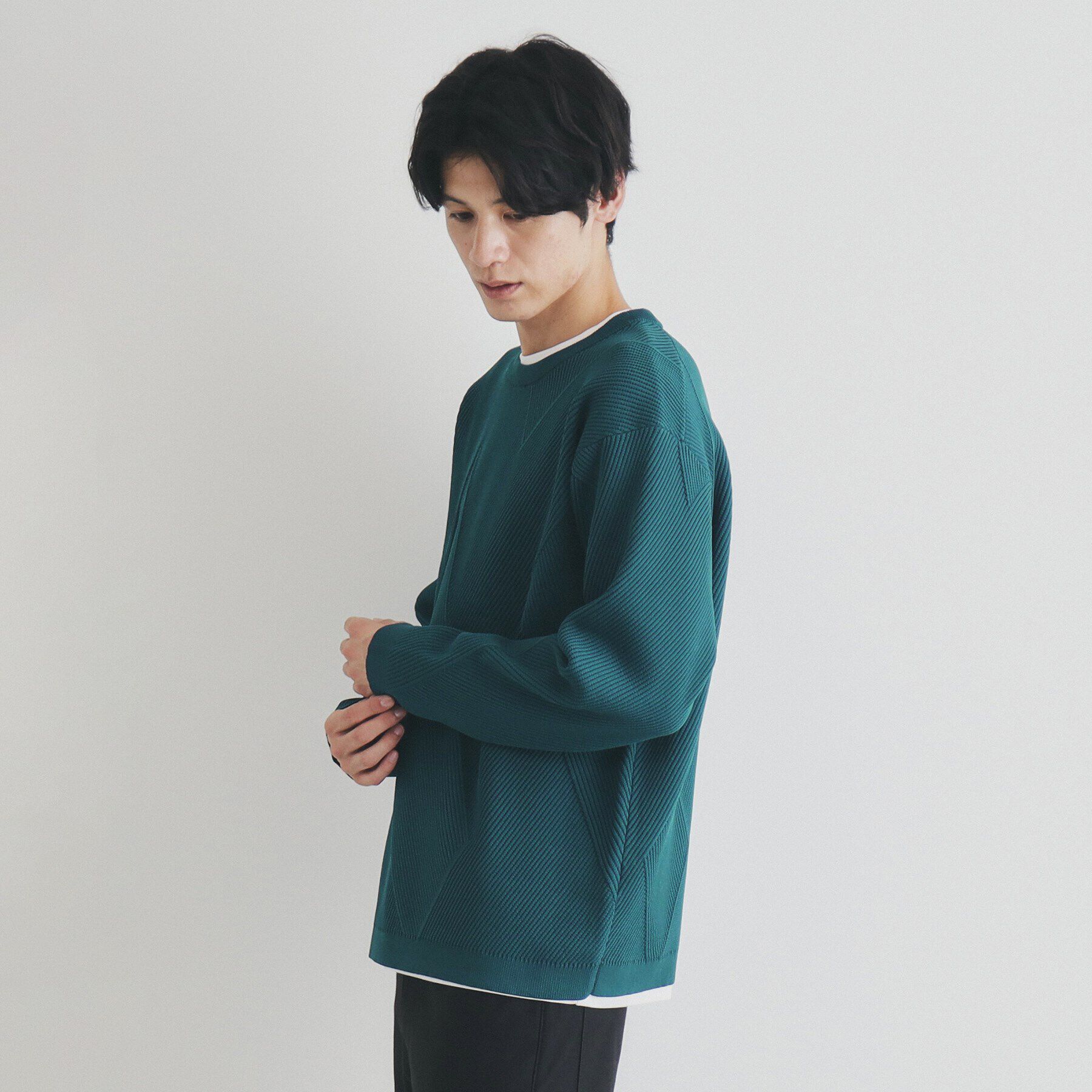 THE SHOP TK「【クルーネックニット＋ロンTセットアイテム】ダイヤパネルアンサンブル」|ニット・セーター|