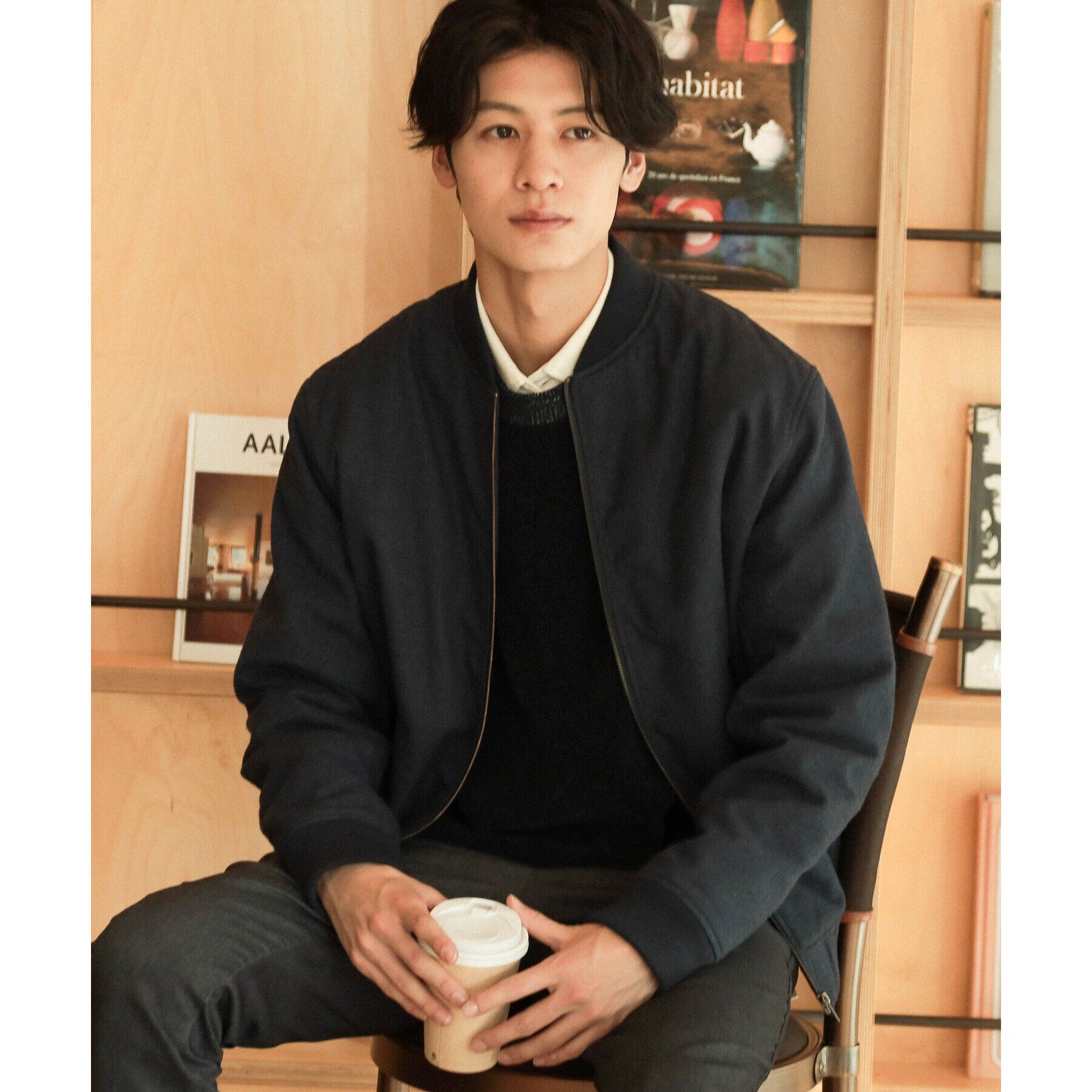 THE SHOP TK「シャークスキン薄中綿リブブルゾン」|ブルゾン・スタジャン|