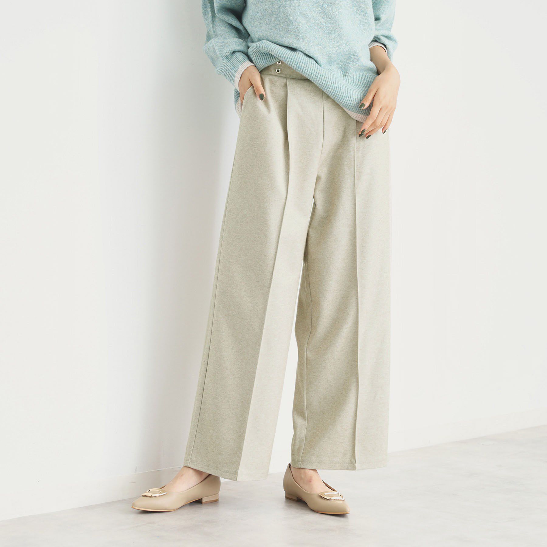 THE SHOP TK「【洗えるパンツ/あったかキレイ】メランジ起毛ワイドパンツ」|その他|グレージュ(050)