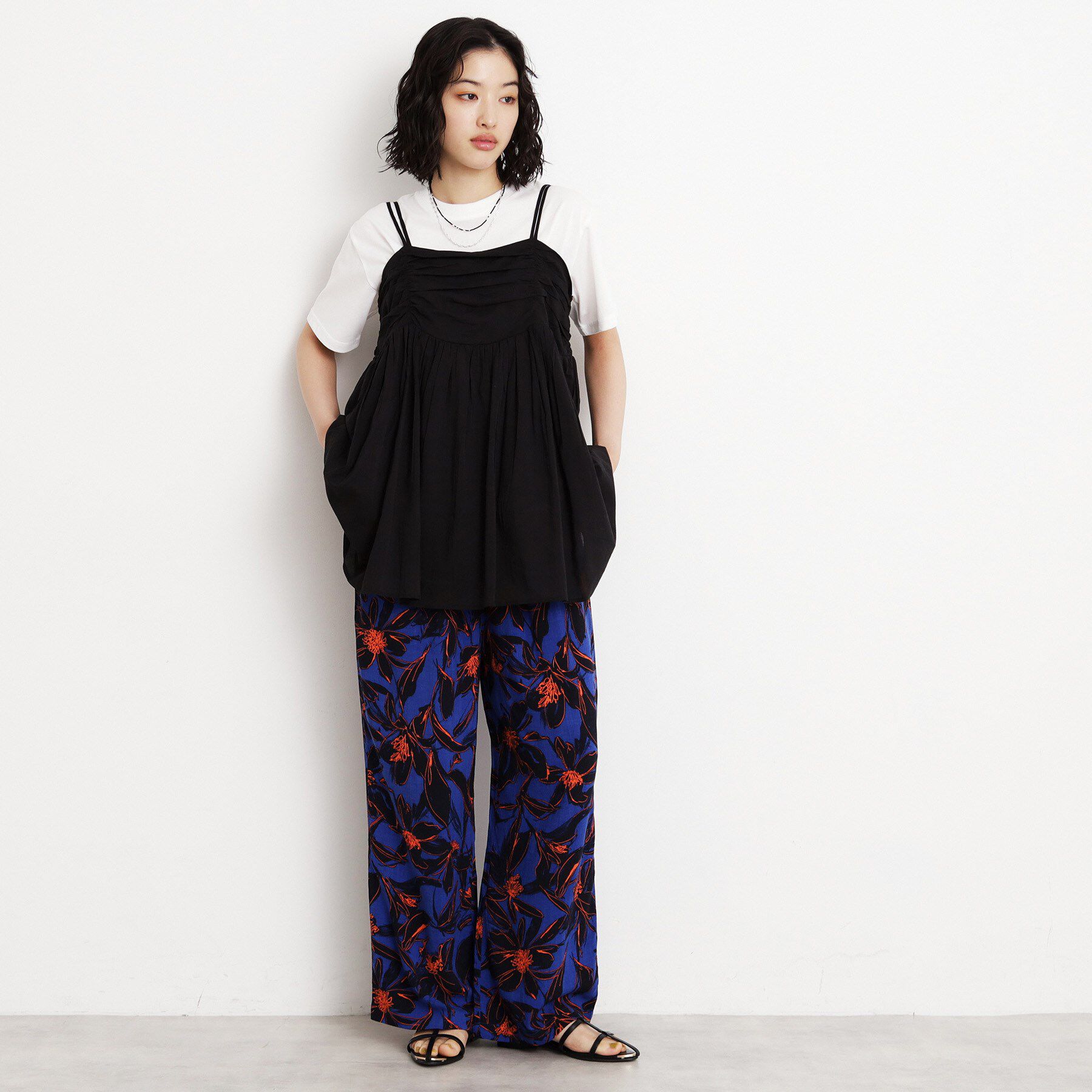 THE SHOP TK「レーヨンリネン総柄ワイドパンツ【洗える】」|その他|