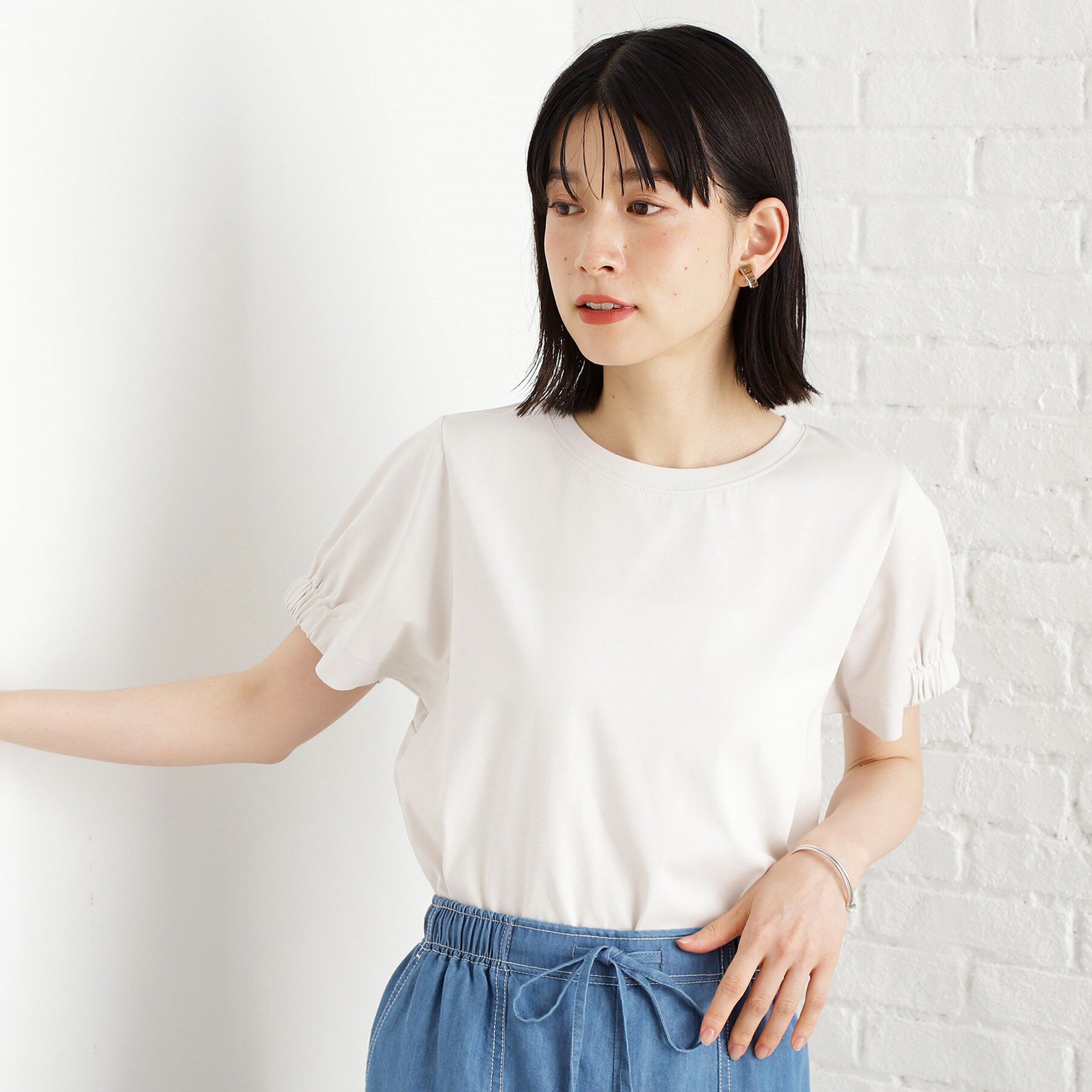 THE SHOP TK「袖タックTシャツ【接触冷感/毛玉になりにくい/UV】」|Tシャツ・カットソー|