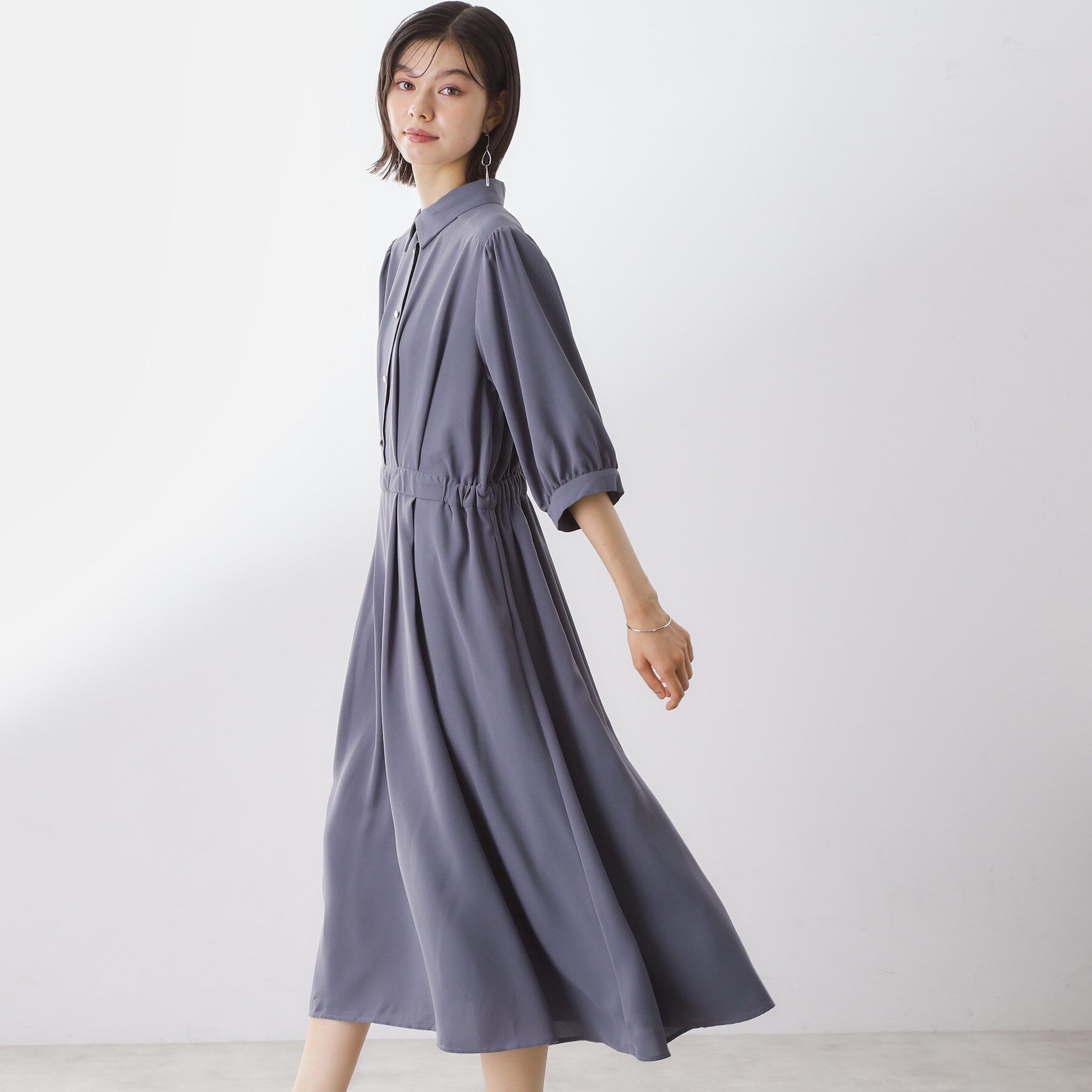 THE SHOP TK「5分袖シャツワンピース【防シワ/吸水速乾/UVケア/洗濯機OK】」|ワンピース|