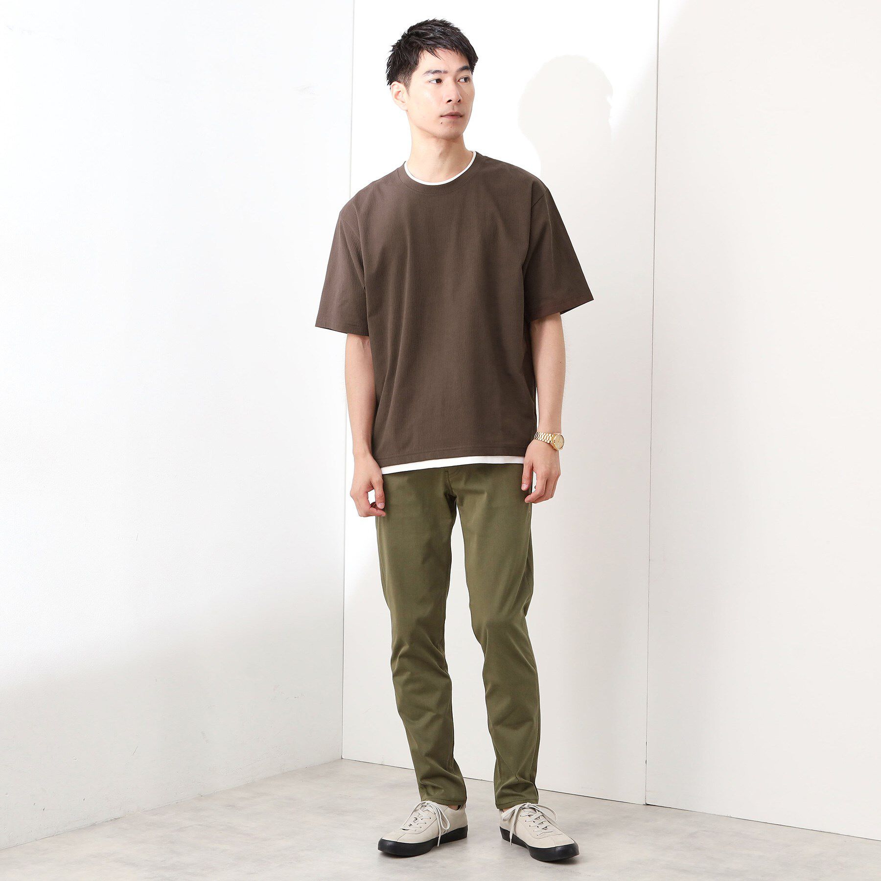 THE SHOP TK「楊柳フェイクレイヤード半袖Tシャツ 【吸水速乾/毛玉になりにくい/洗濯機OK】」|Tシャツ・カットソー|