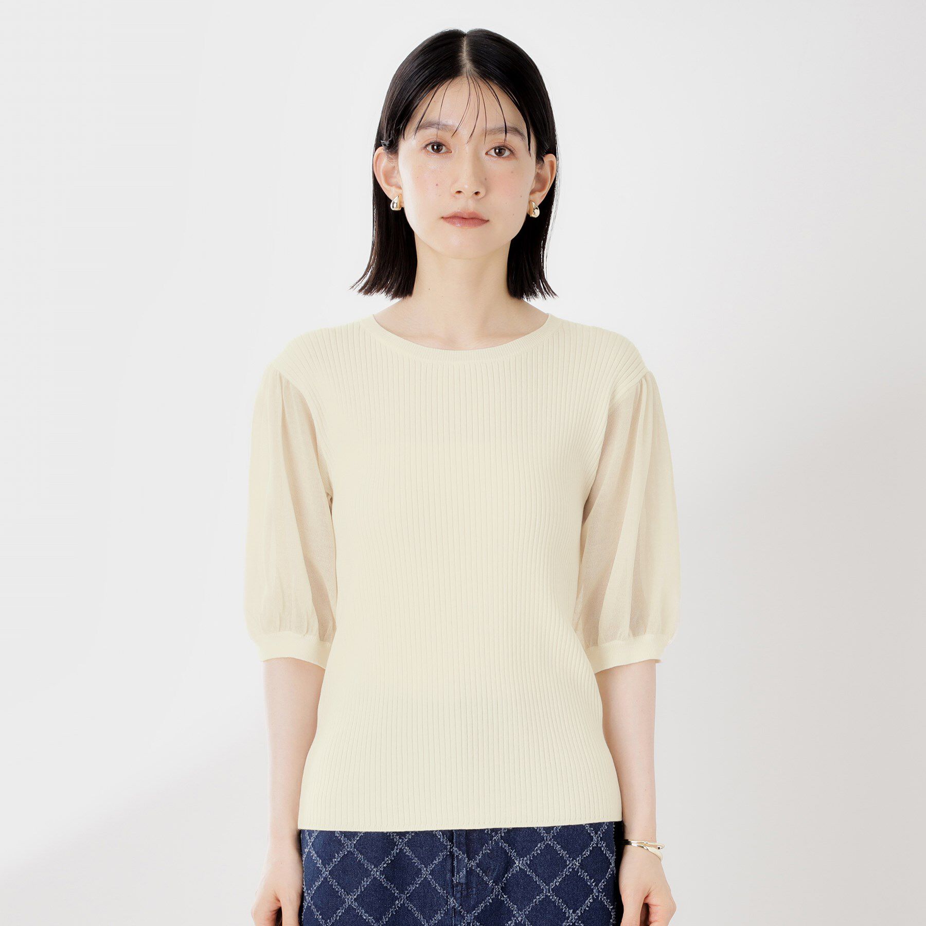 THE SHOP TK「シアーパフ袖ニット【洗濯機OK】」|ニット・セーター|