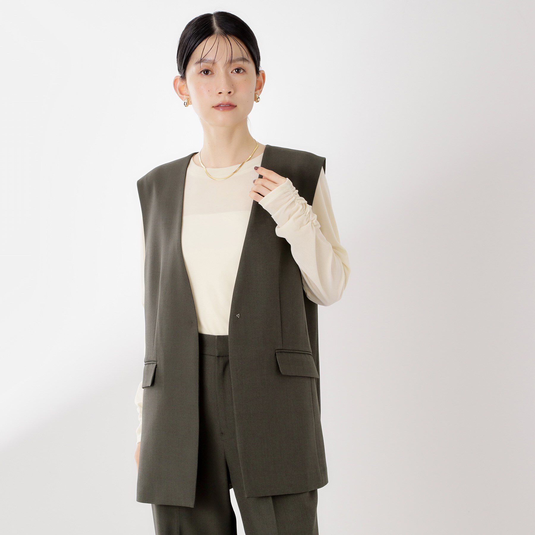 THE SHOP TK「ノーカラージレ【セットアップ可/洗濯機OK】/CAVIANシリーズ」|ベスト・ジレ|スミクロ(018)