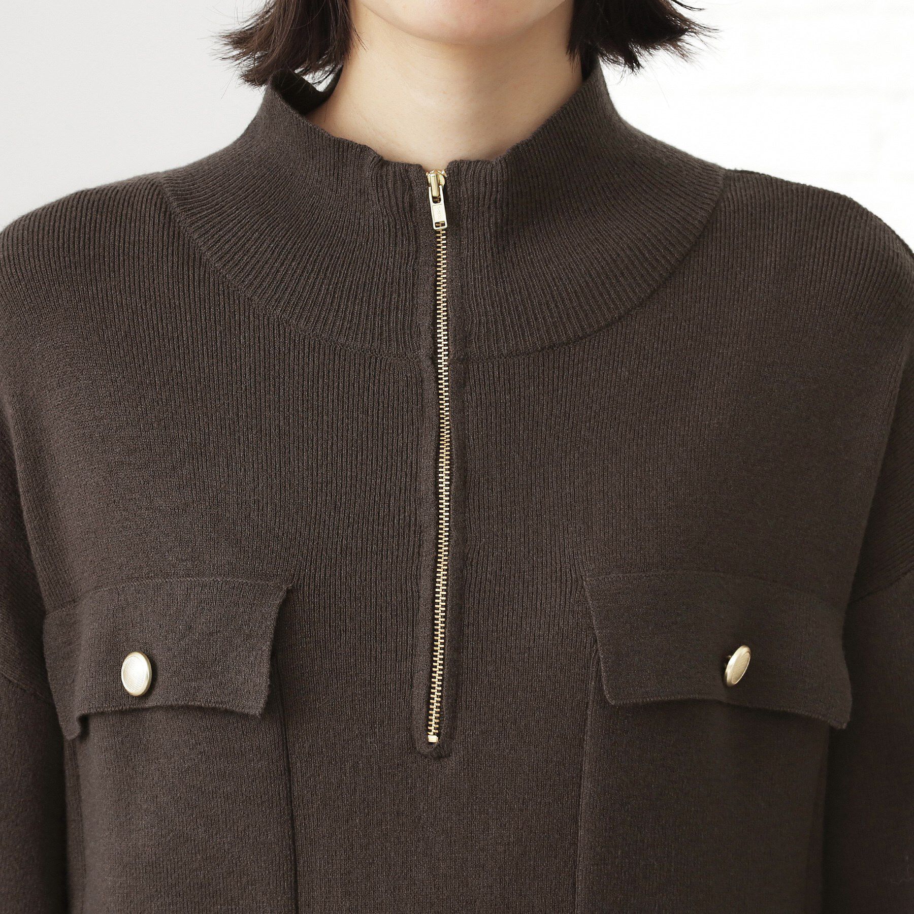 THE SHOP TK「1枚でこなれ見え ハーフZIPワンピース【毛玉になりにくい/静電気防止/洗濯機OK】」|ワンピース|