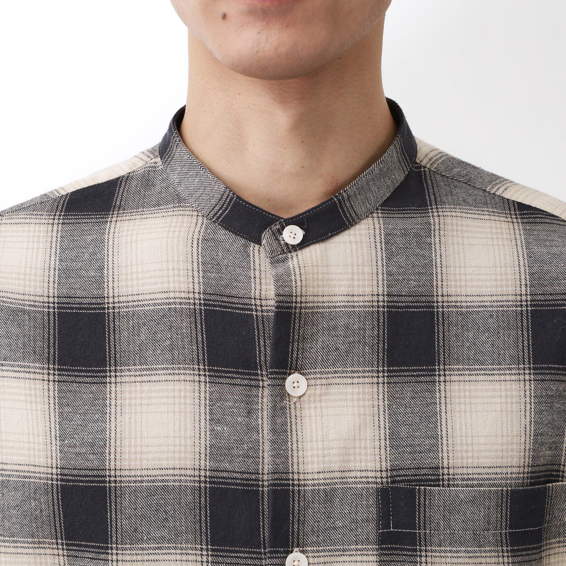 THE SHOP TK「オンブレーチェックバンドカラーシャツ 【洗濯機OK】」|シャツ・ブラウス|