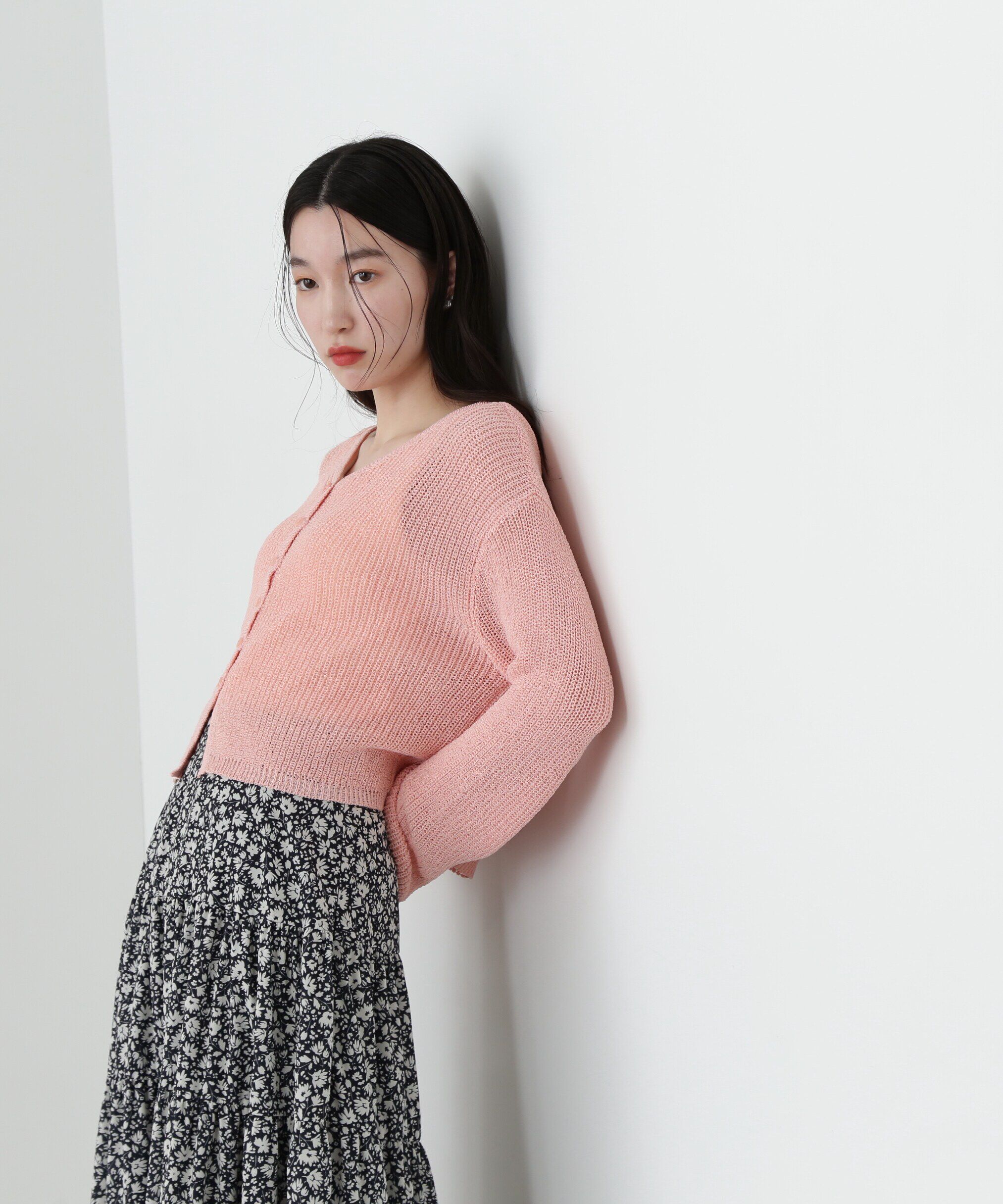  「透かし編みニットカーディガン」|ニット・セーター|ピンク