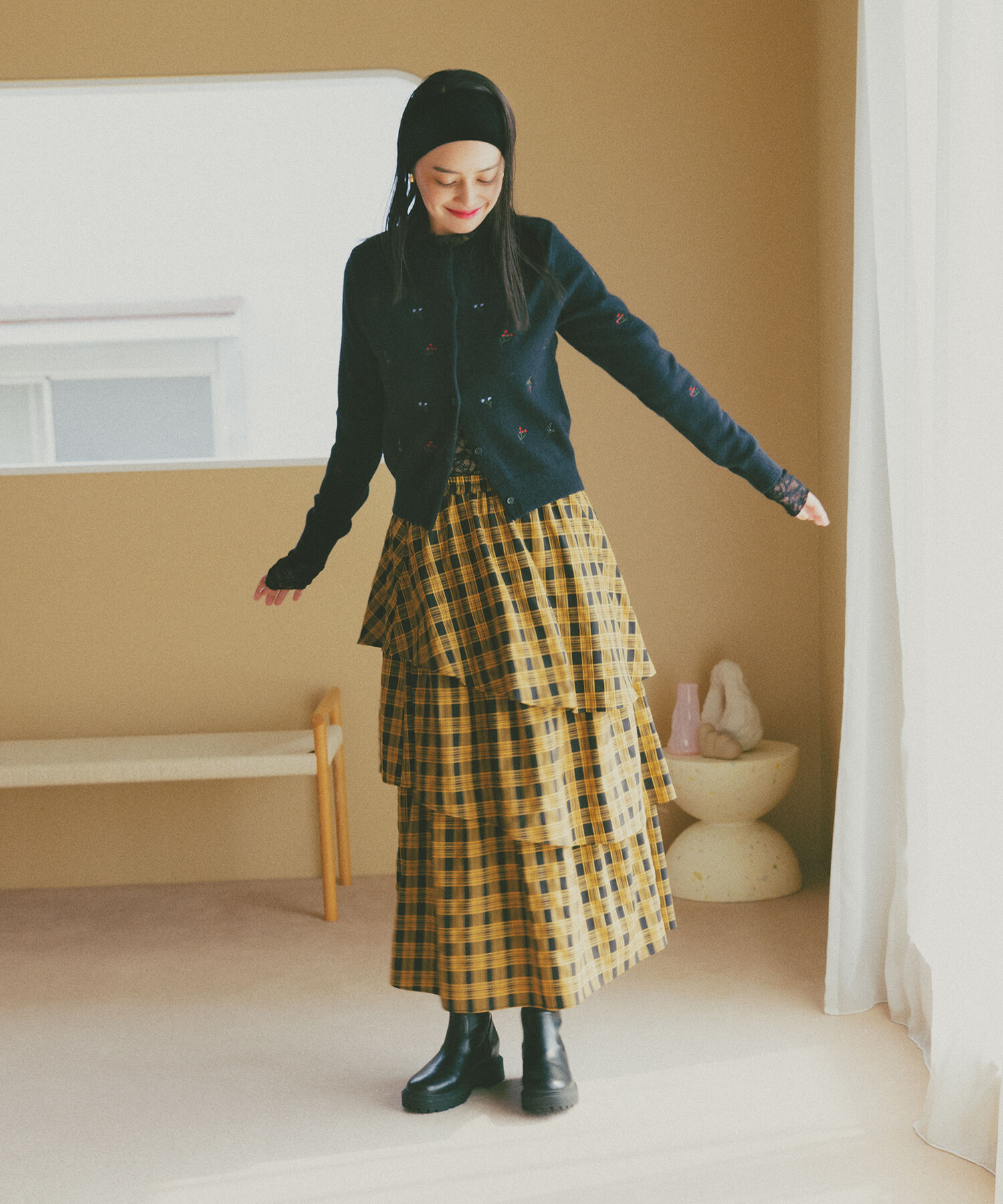  「ランダムティアードチェックスカート」|スカート|