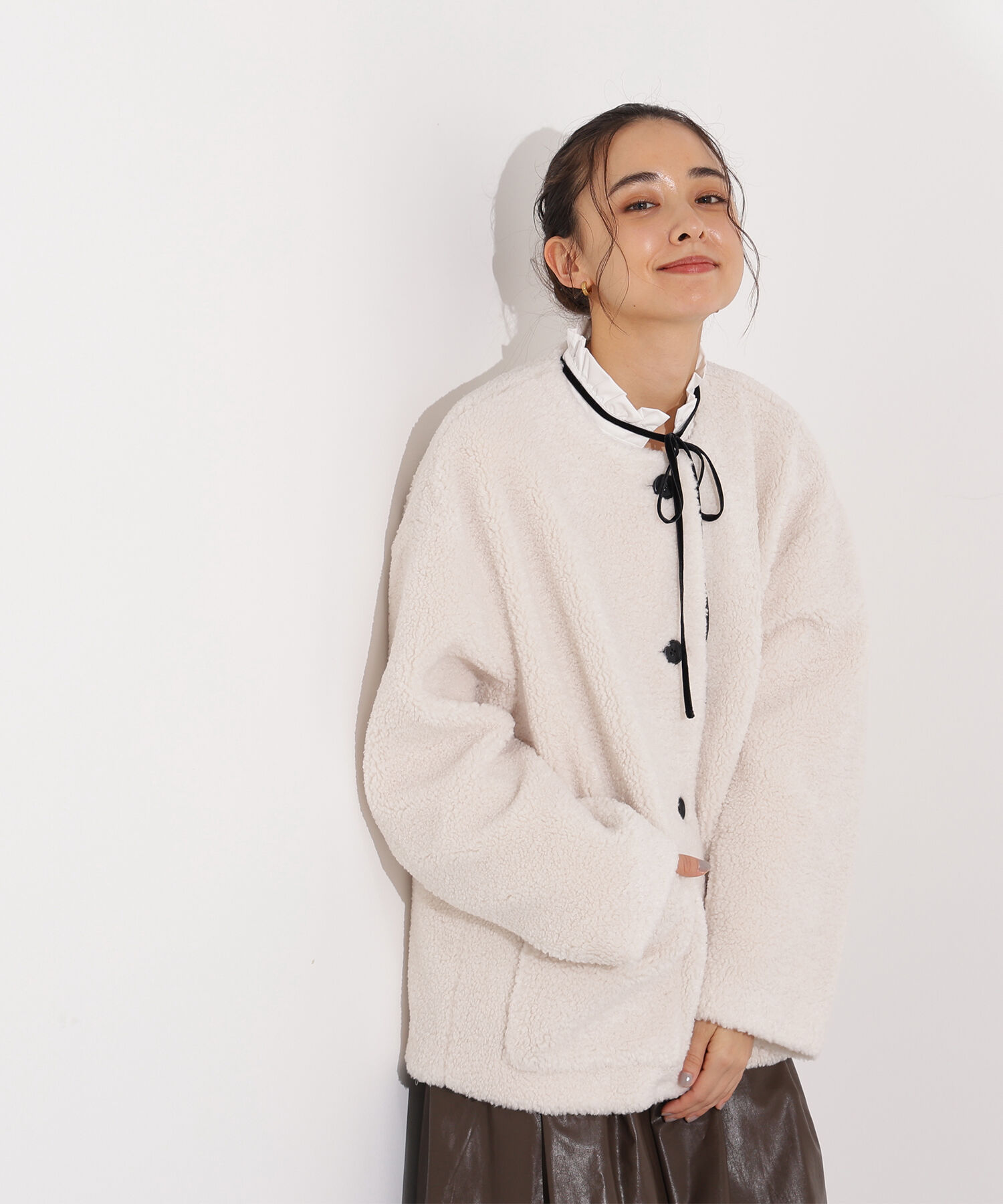  「ノーカラーボアブルゾン」|ブルゾン・スタジャン|