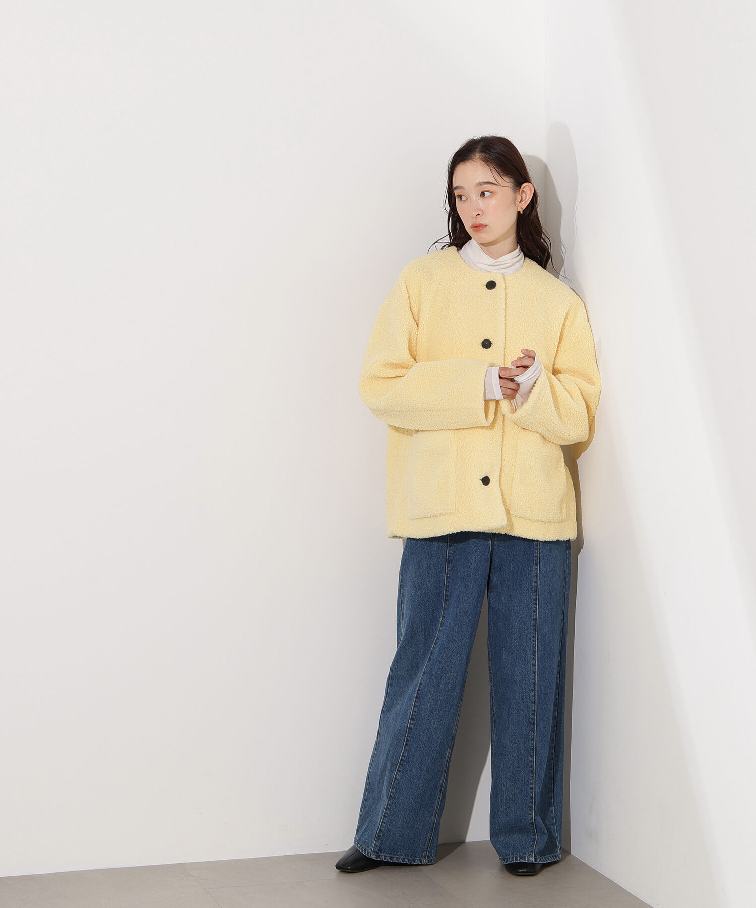  「ノーカラーボアブルゾン」|ブルゾン・スタジャン|