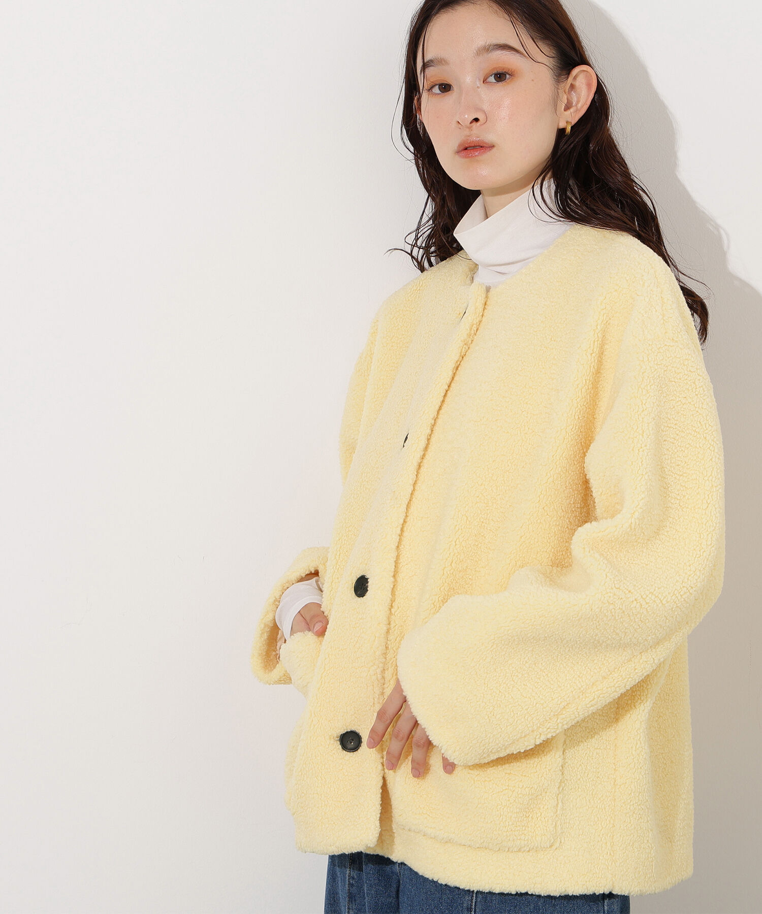  「ノーカラーボアブルゾン」|ブルゾン・スタジャン|