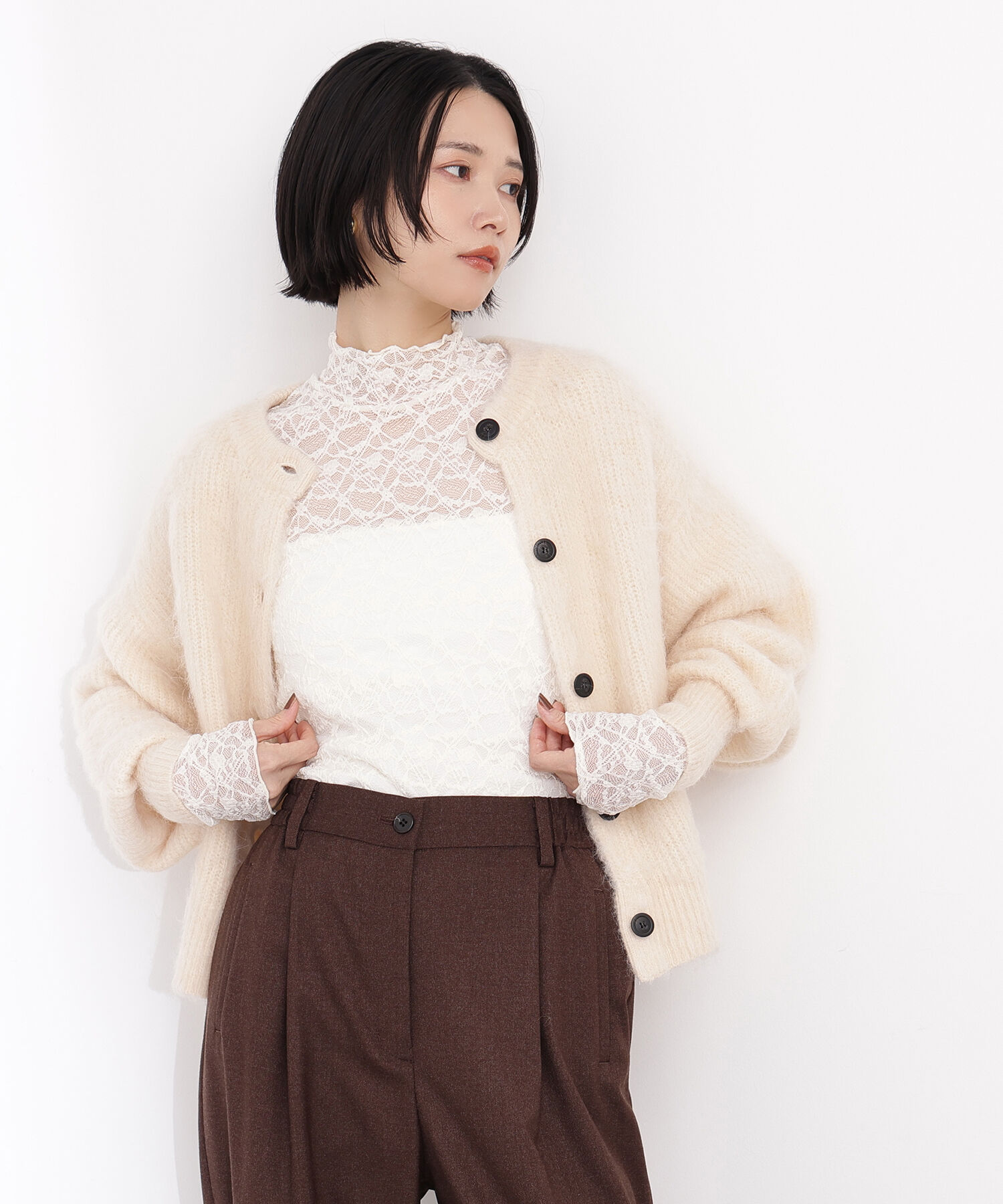  「クルーネックフェザーカーディガン」|ニット・セーター|