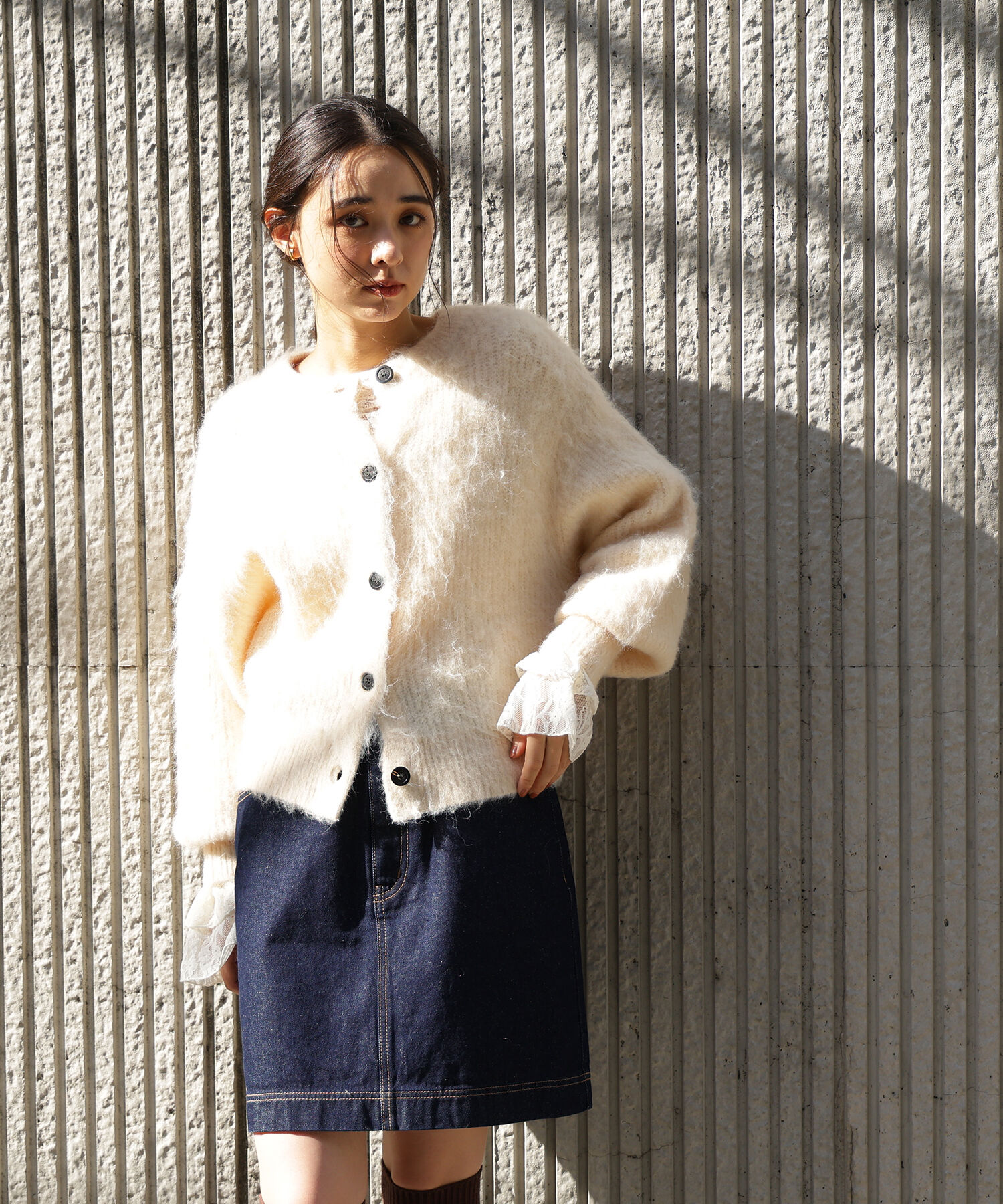  「クルーネックフェザーカーディガン」|ニット・セーター|