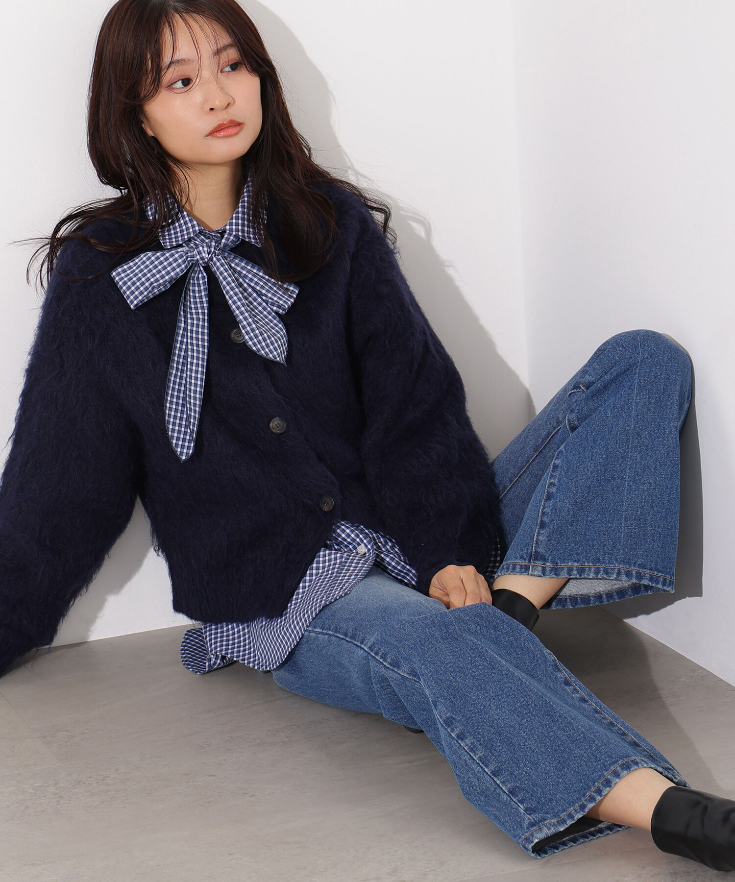  「クルーネックフェザーカーディガン」|ニット・セーター|