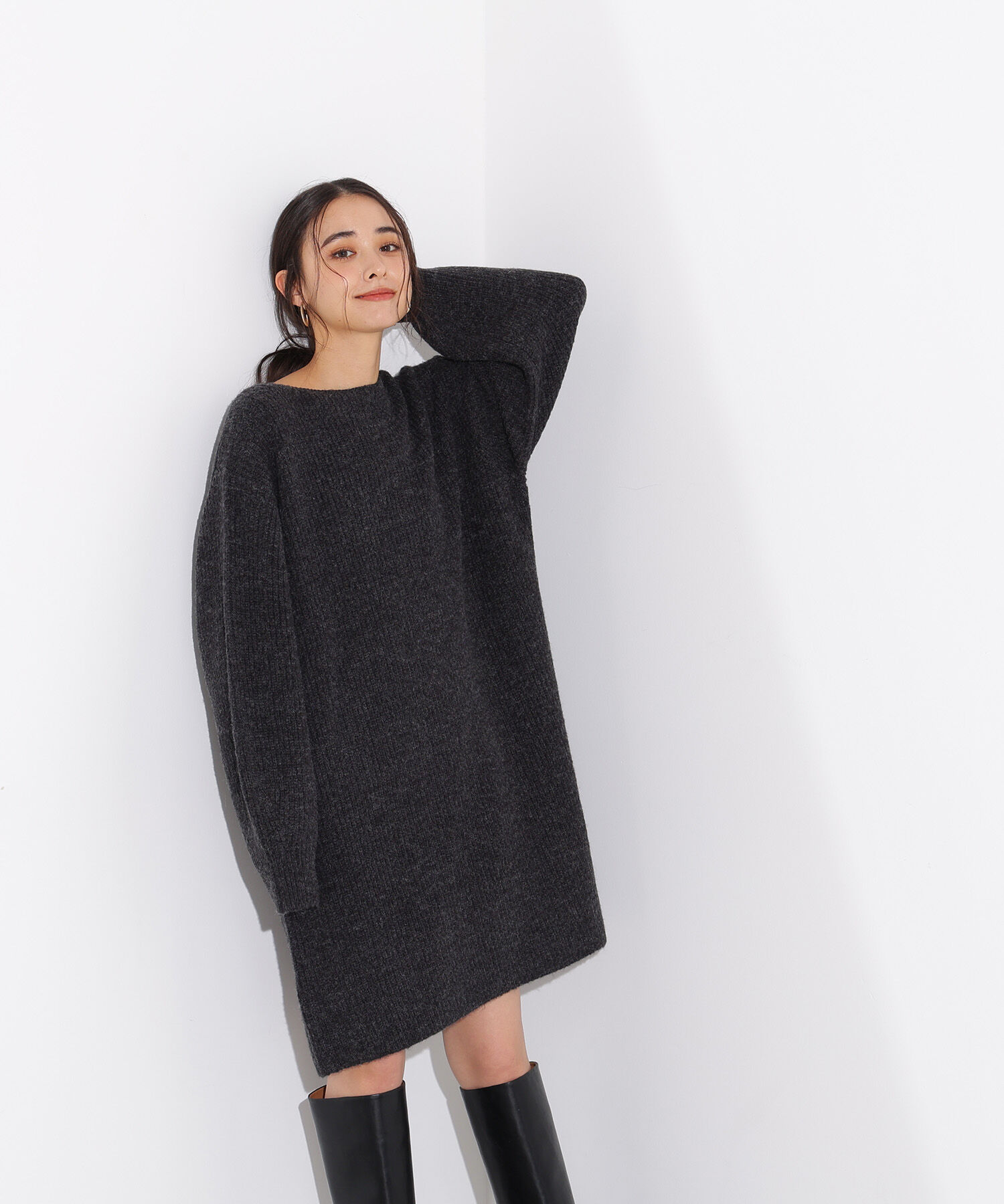  「襟付ミニニットワンピース」|スカート|