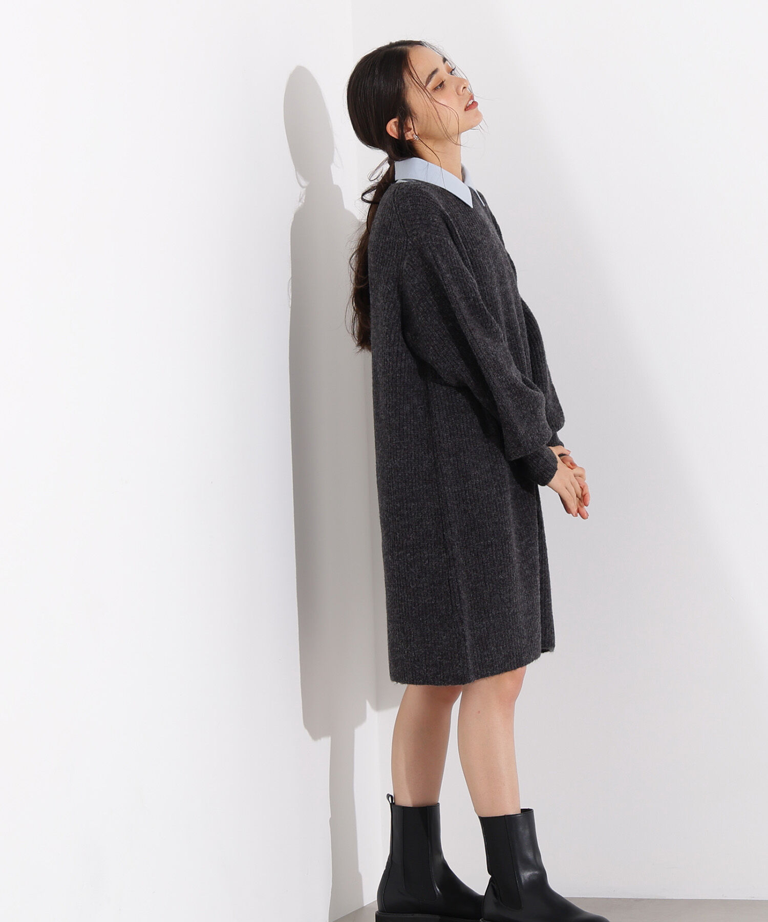  「襟付ミニニットワンピース」|スカート|