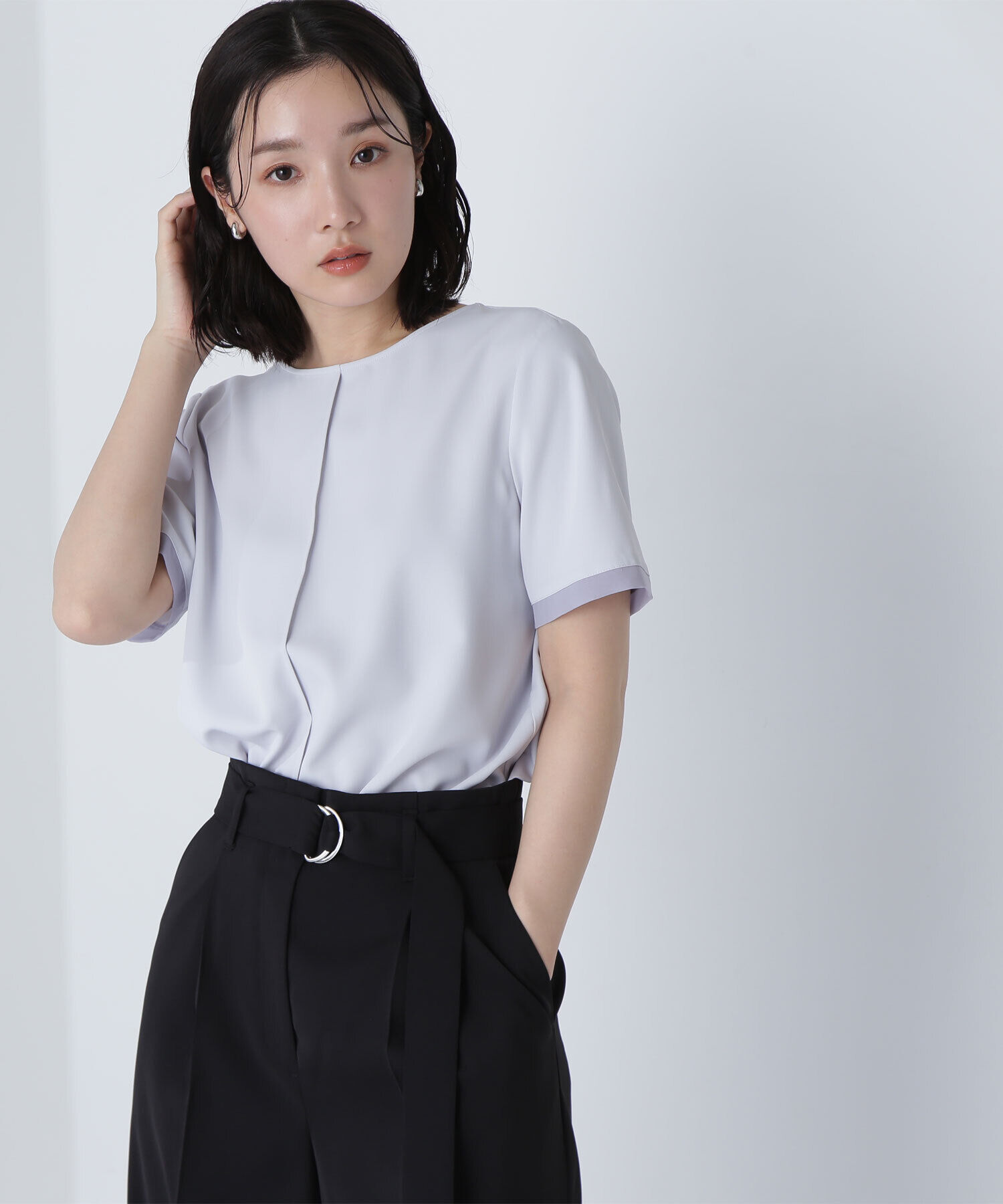  「シフォン切替スリーブブラウス」|シャツ・ブラウス|ライトブルー