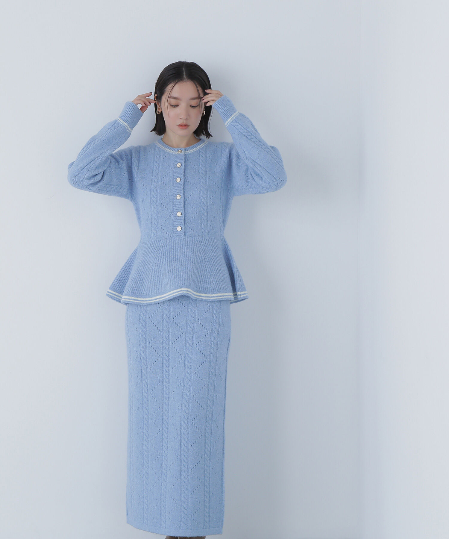  「ペプラムケーブルニットセットアップ」|ワンピース|