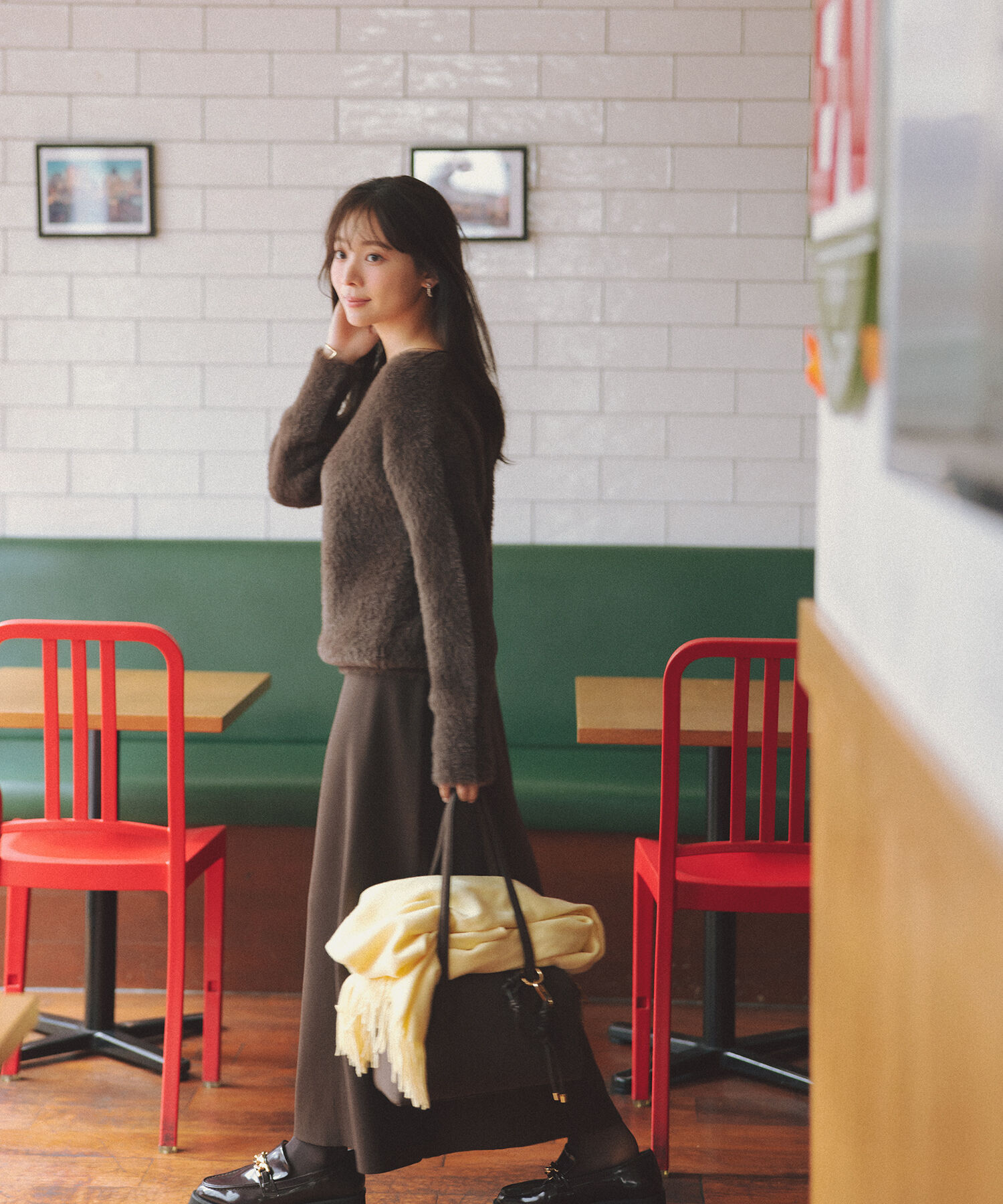  「フェザーニットセットアップ」|ワンピース|ブラウン