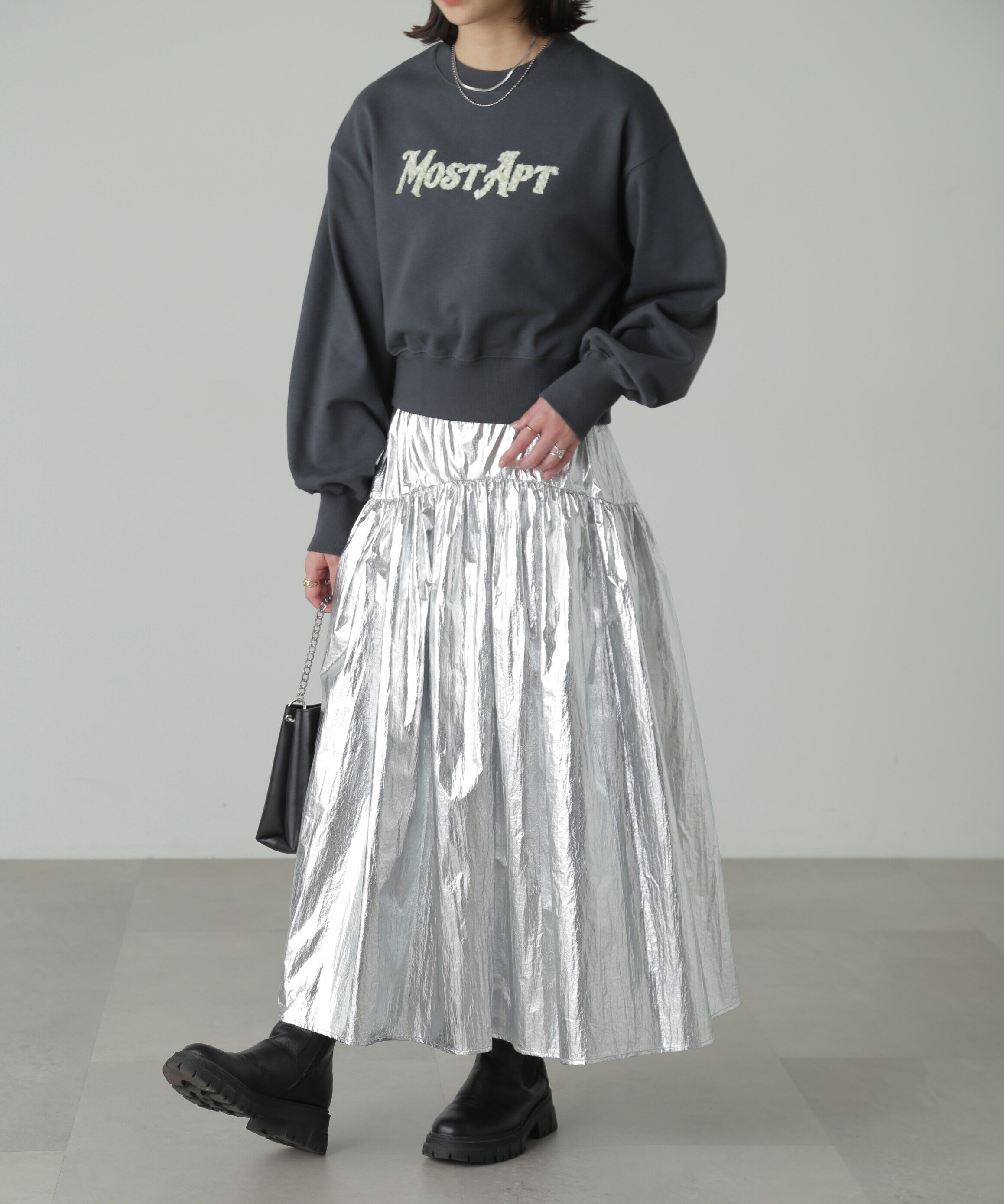  「メタリックティアードギャザースカート」|スカート|