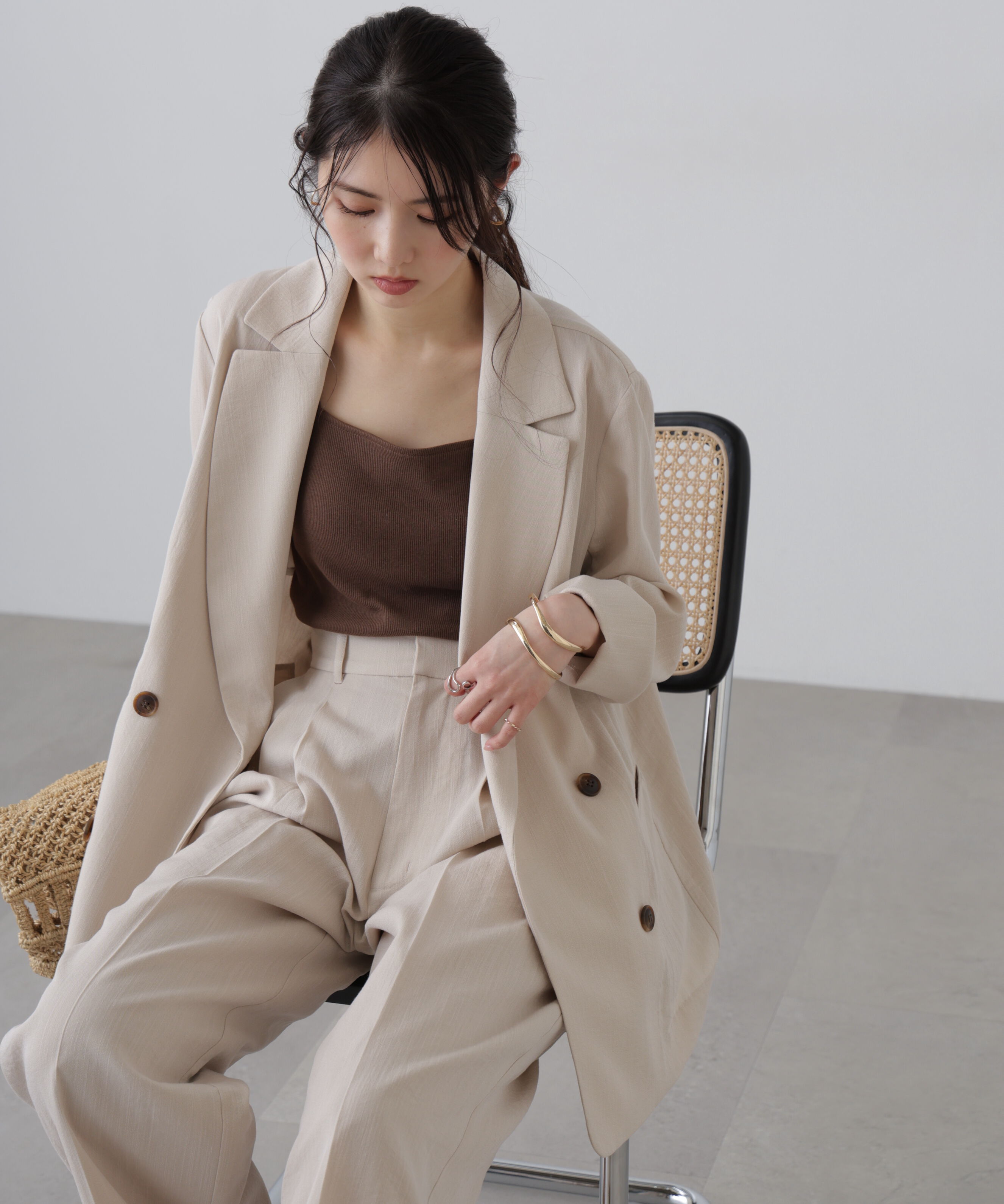  「麻調合繊ダブルブレストジャケット」|その他|オフベージュ