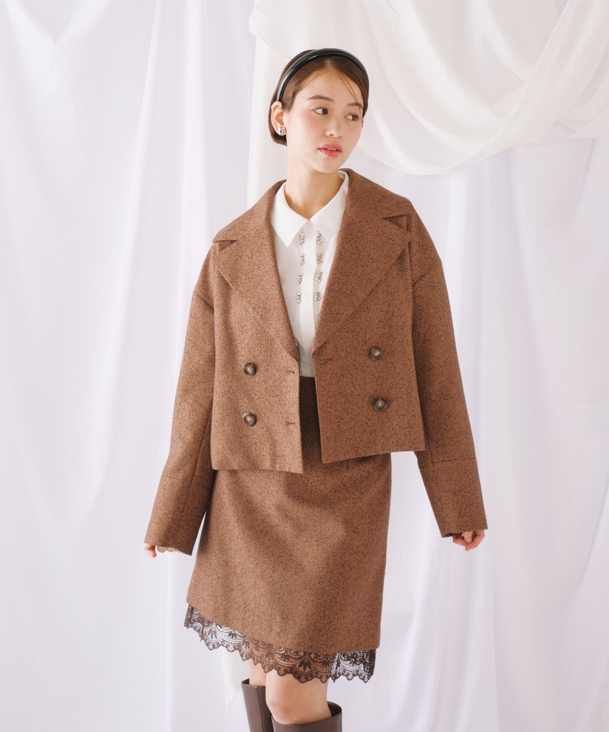  「ネップツイードヘムレースミニスカート」|スカート|