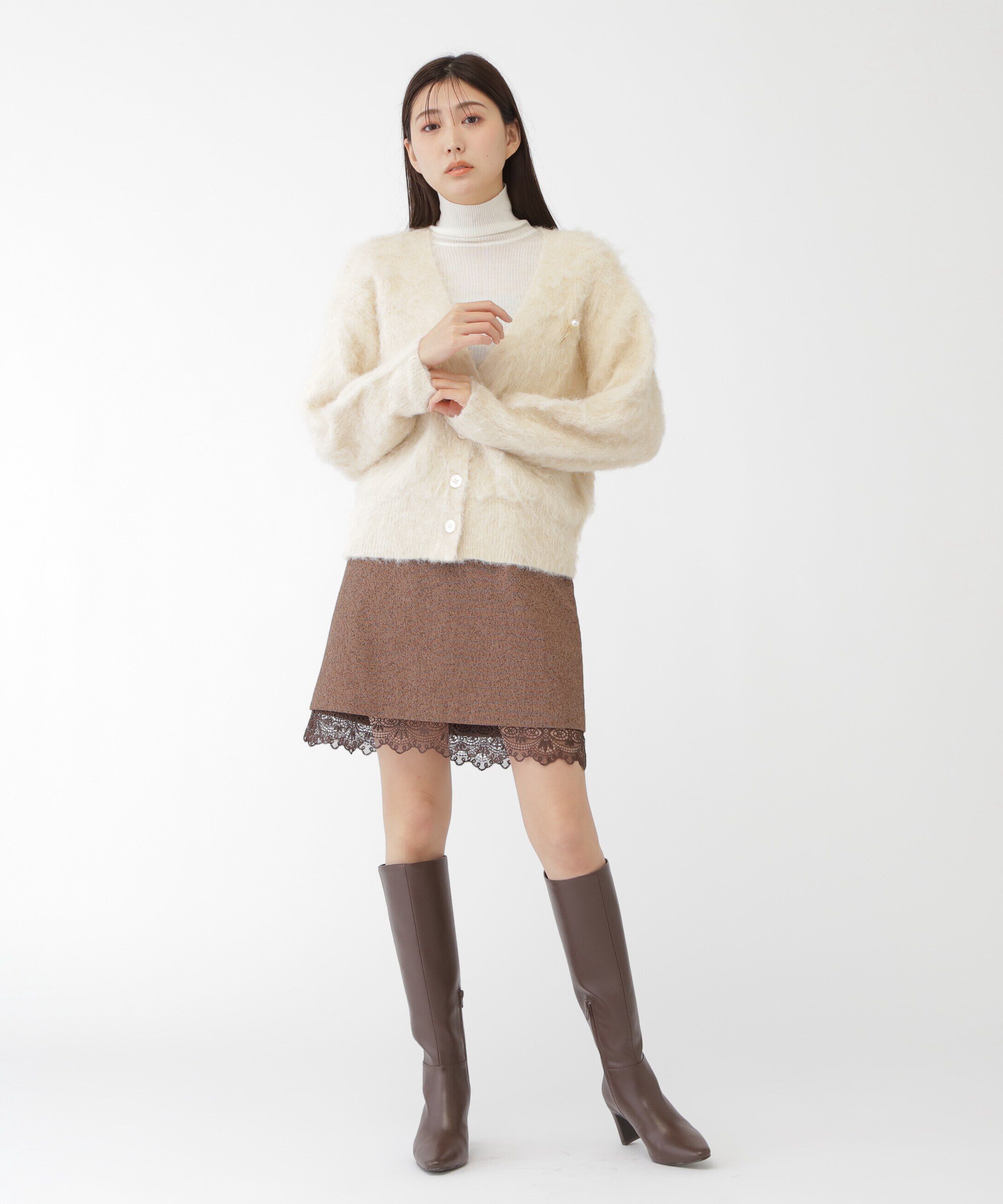  「ネップツイードヘムレースミニスカート」|スカート|