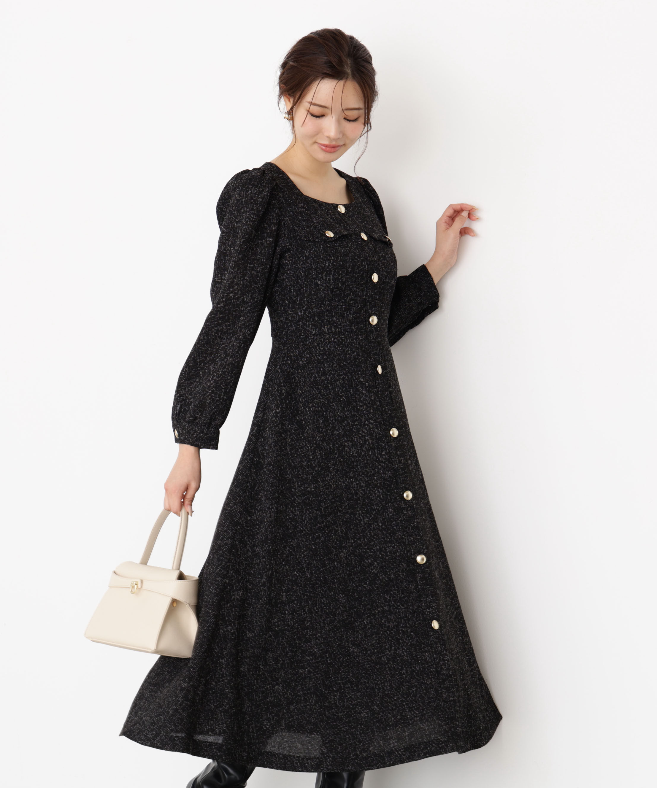 PROPORTION BODY DRESSING「フロント釦ツイードワンピース 25AW」|ワンピース|ブラック