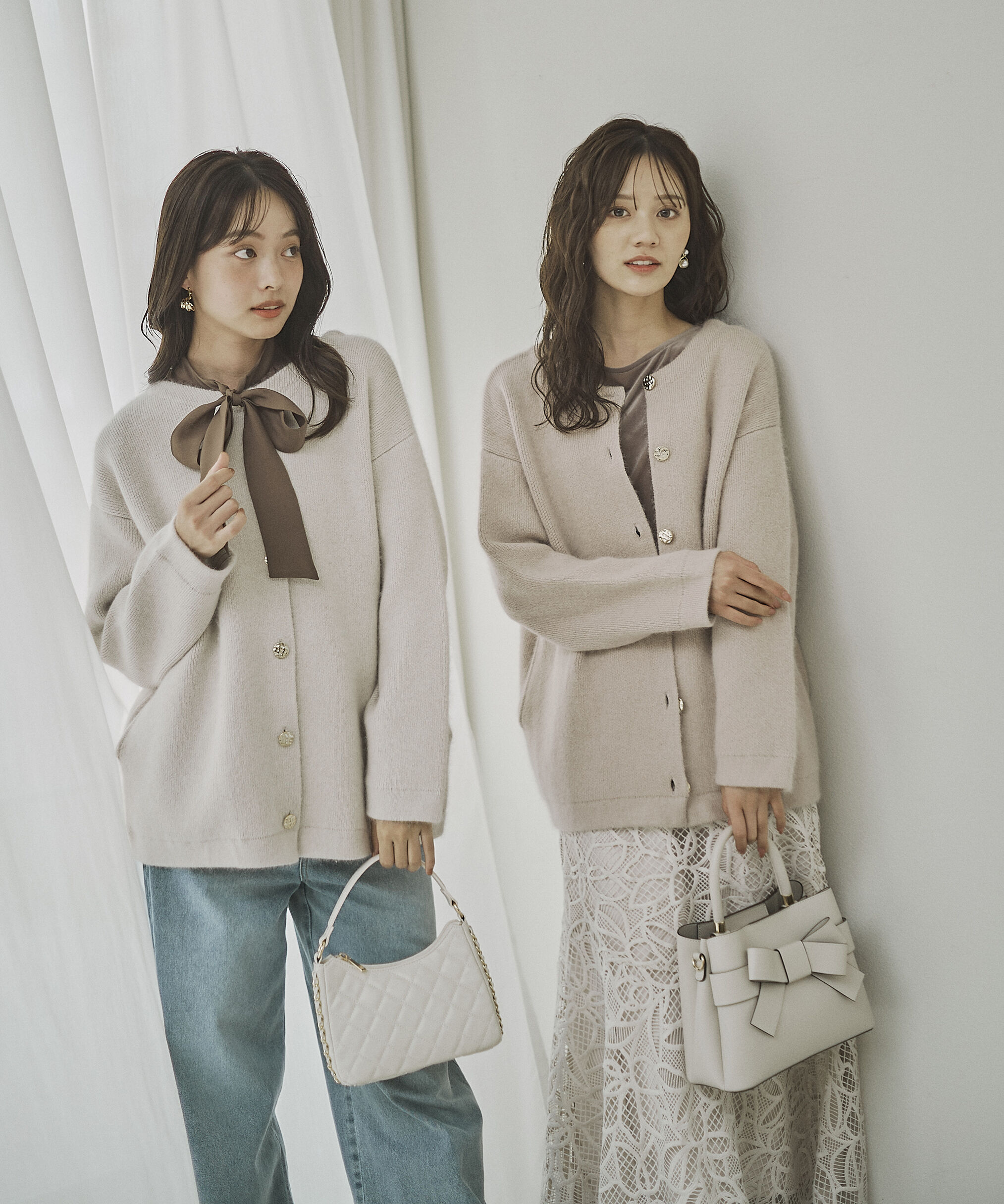 PROPORTION BODY DRESSING「FOX混ダブルフェイスニットカーディガン 25AW」|カーディガン|アイボリー&times;  2