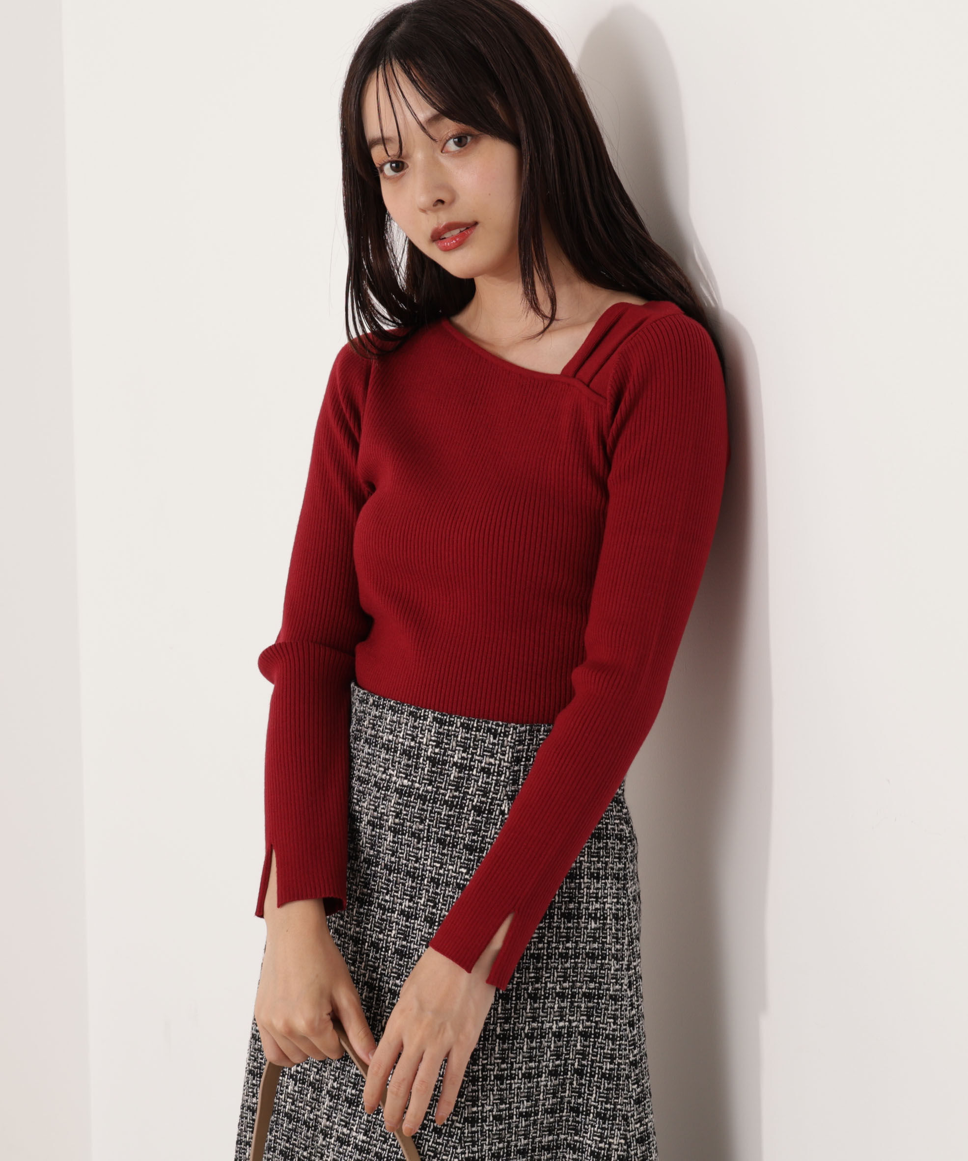 PROPORTION BODY DRESSING「アシメネックリブニット 25AW」|ニット・セーター|レッド