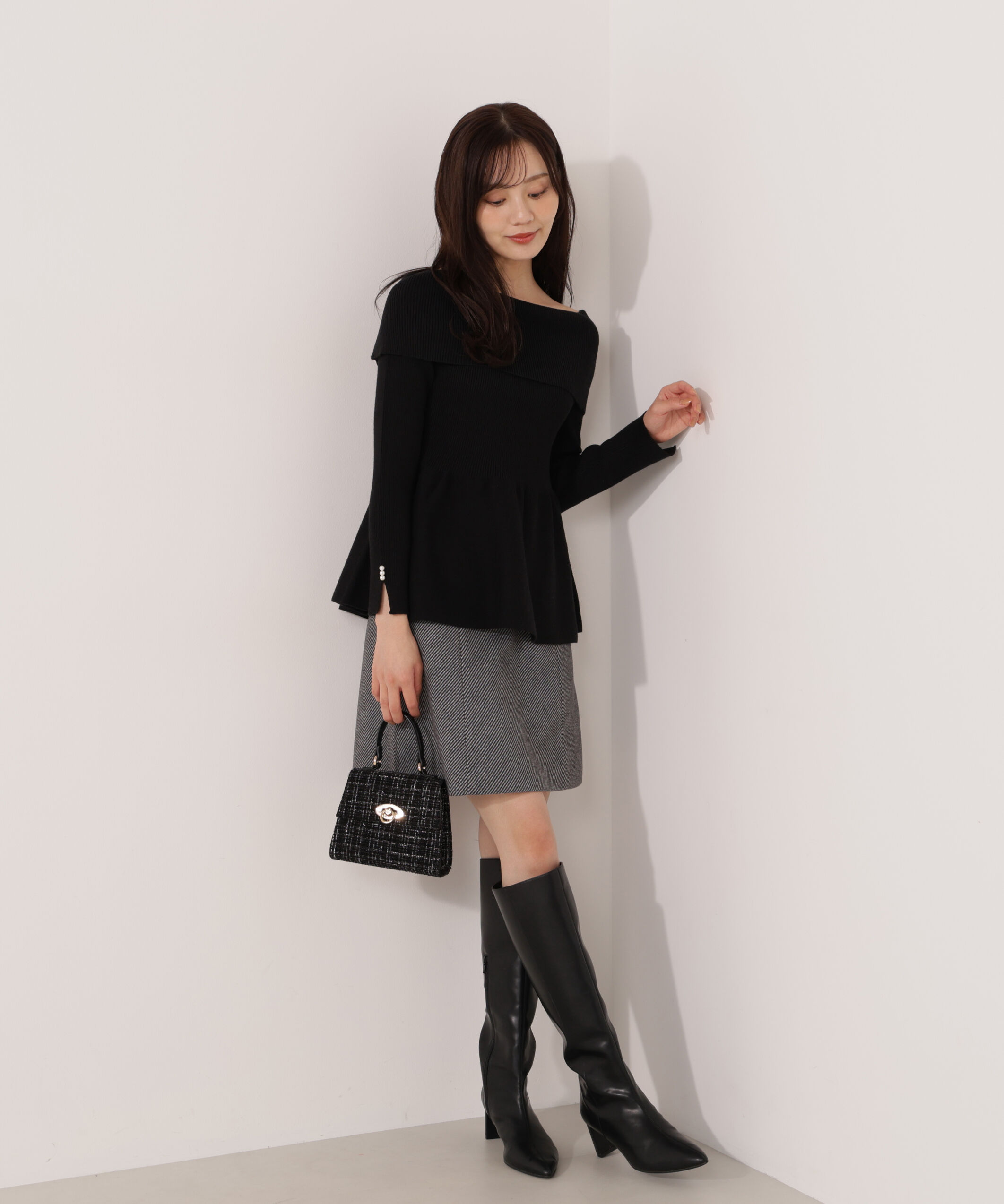 PROPORTION BODY DRESSING「オフショルペプラムニットセット　25AW」|ワンピース|