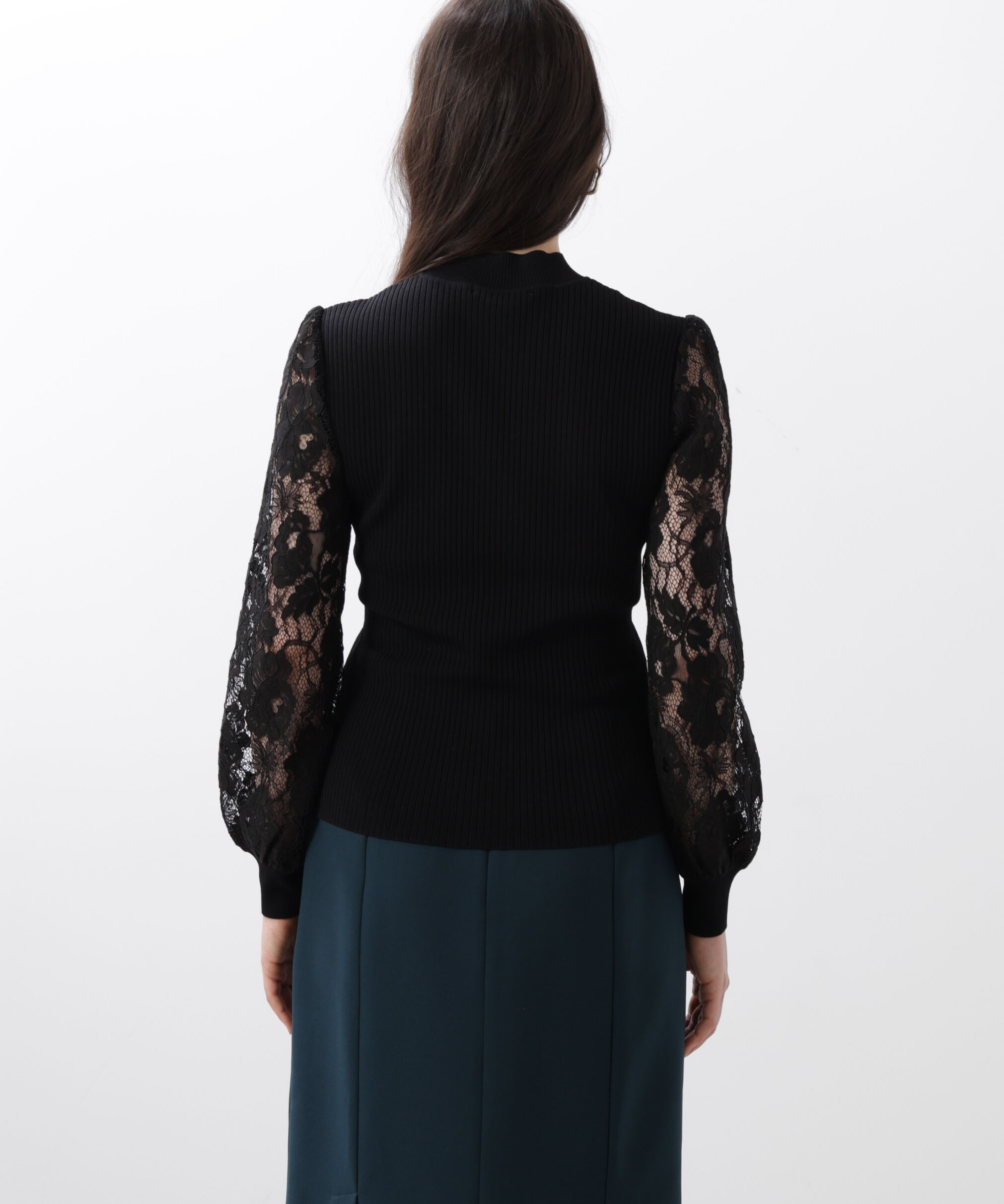  「◆レースコンビモックネックニットプルオーバー」|ニット・セーター|