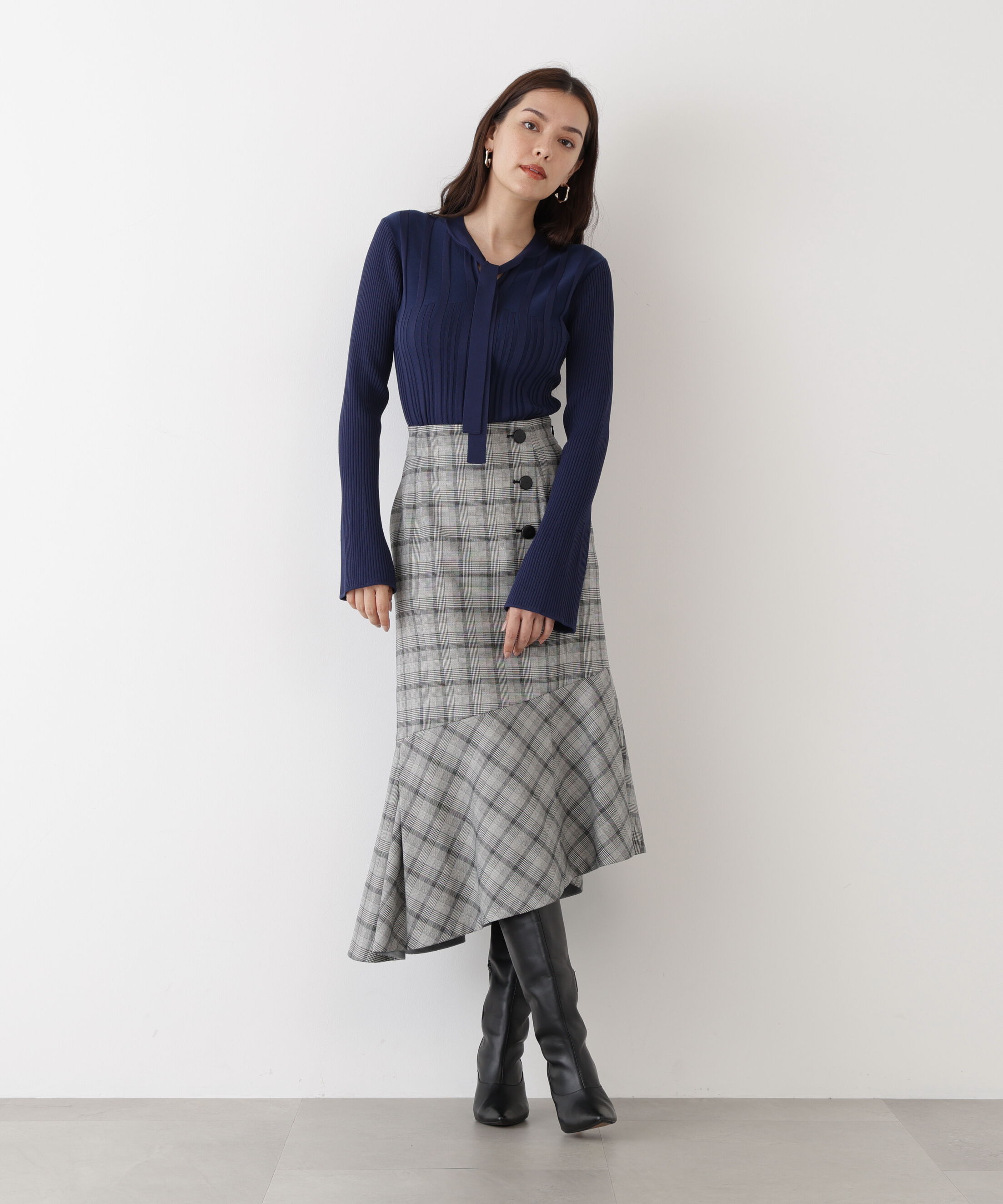  「◆グレンチェックアシンメトリーラッフルスカート」|スカート|