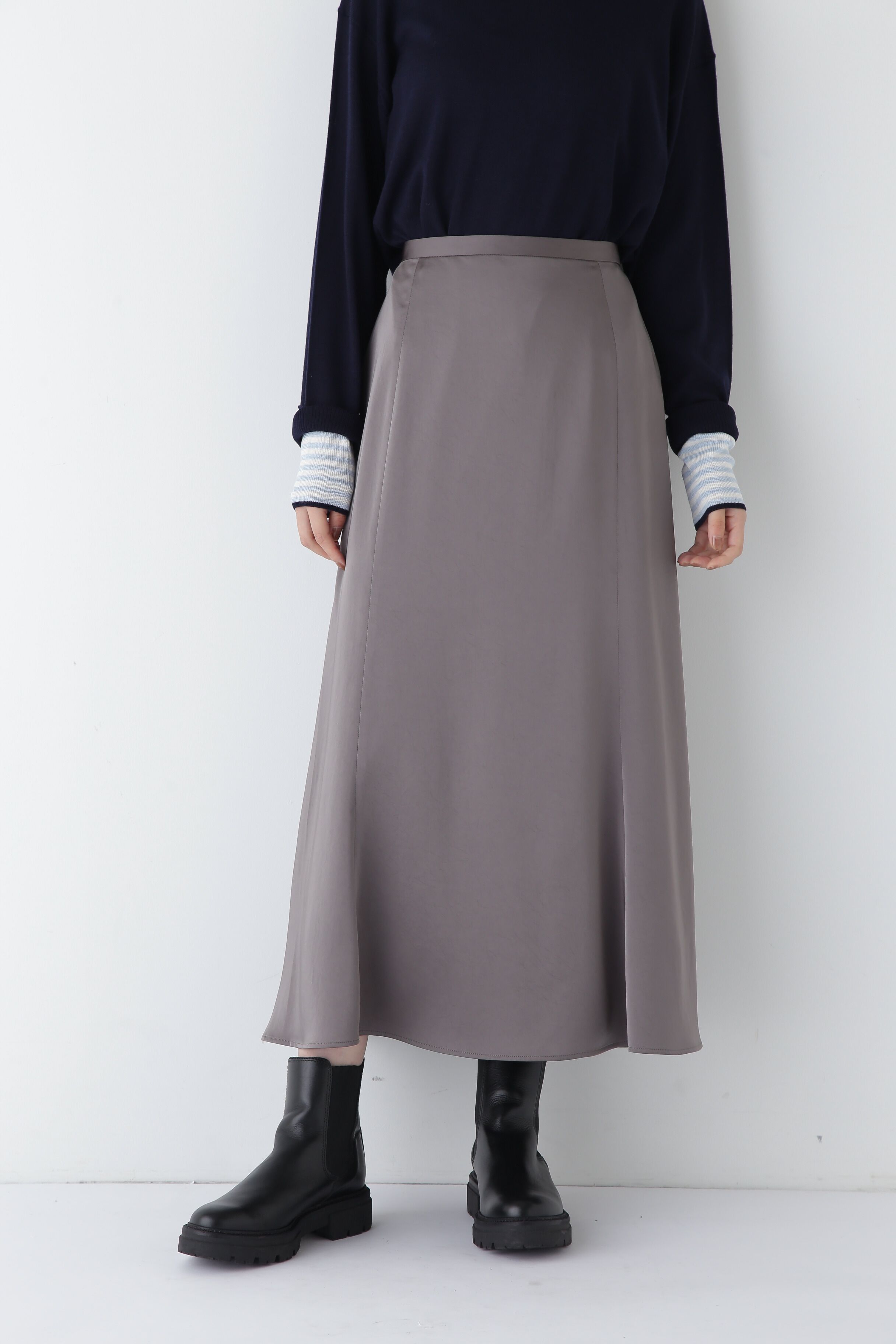  「◆ヴィンテージ風サテンストレッチマーメイドスカート」|スカート|チャコール1