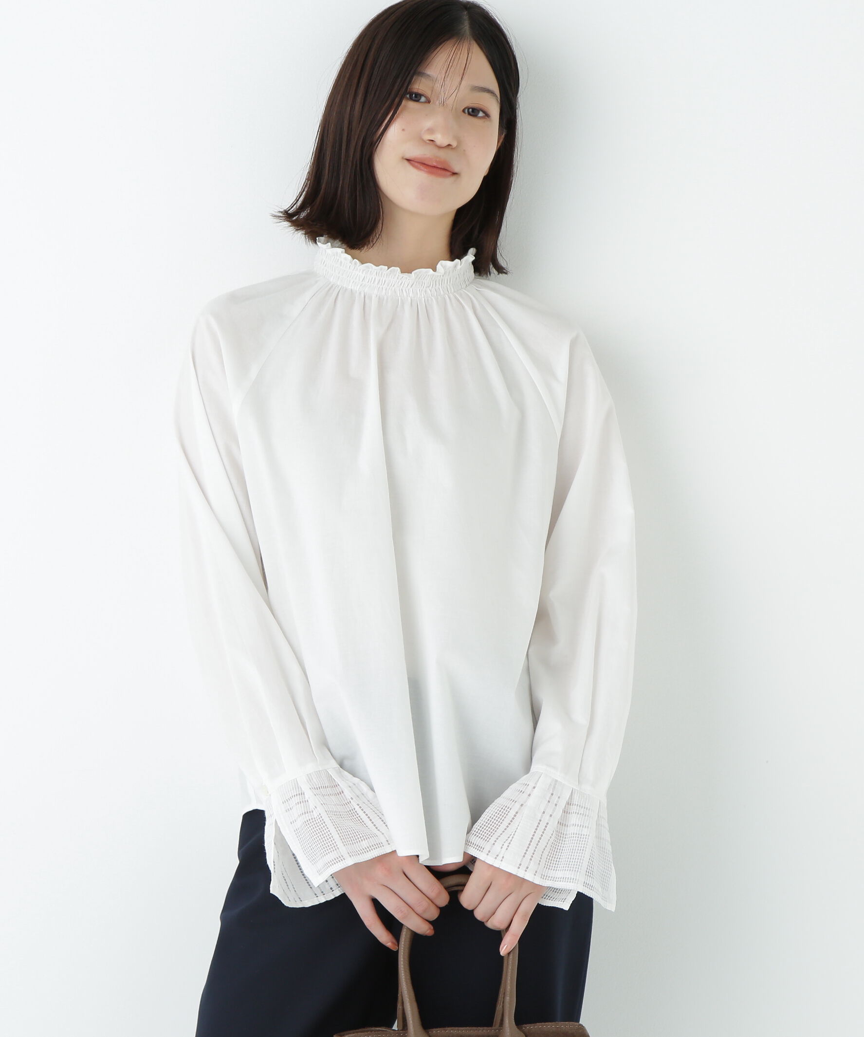  「袖チェックジャガードブラウス」|シャツ・ブラウス|