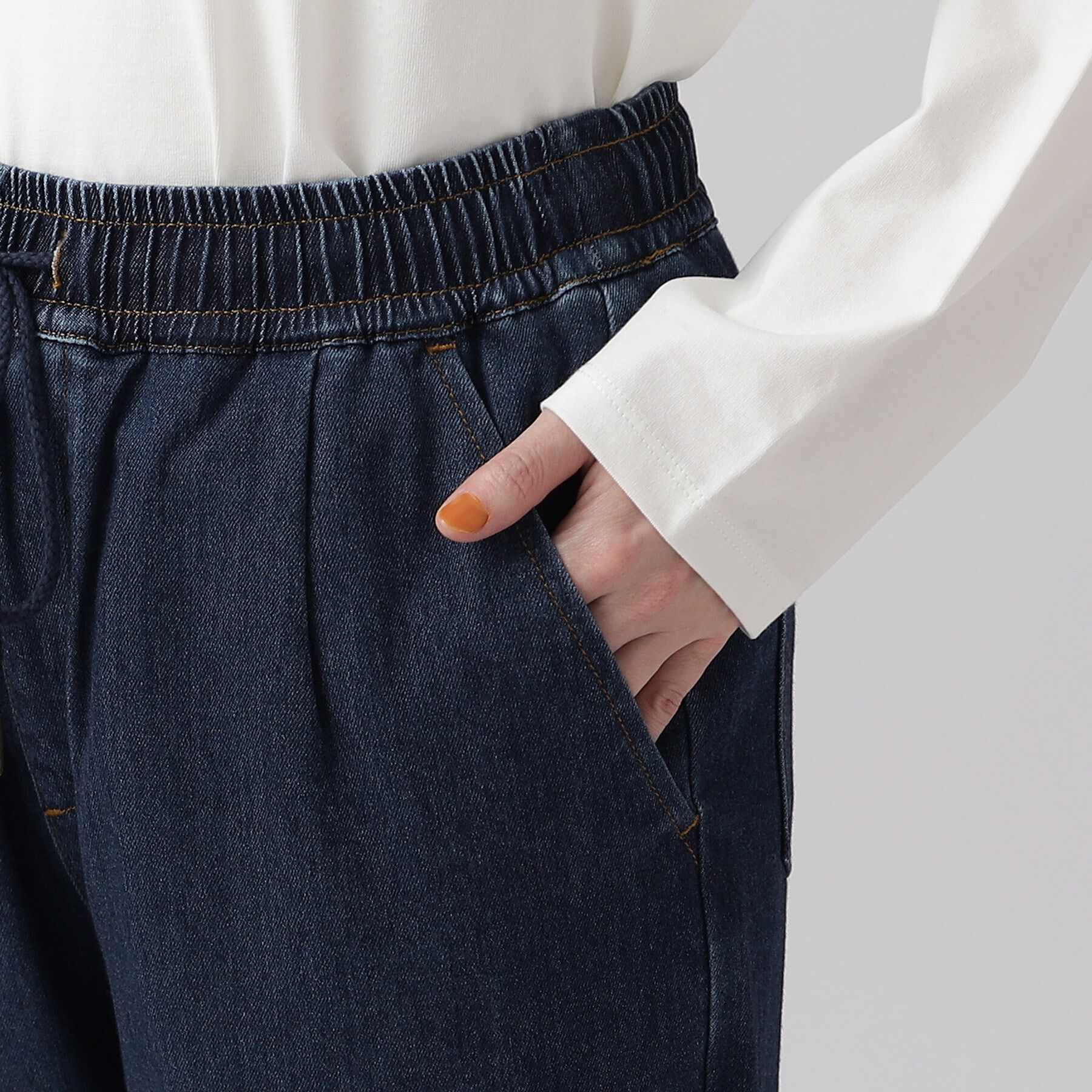 SHOO･LA･RUE「【SS-3L/洗える/美脚シルエット】ボトム選びが難しい方の救世主 デニムイージーテーパードパンツ」|デニム|