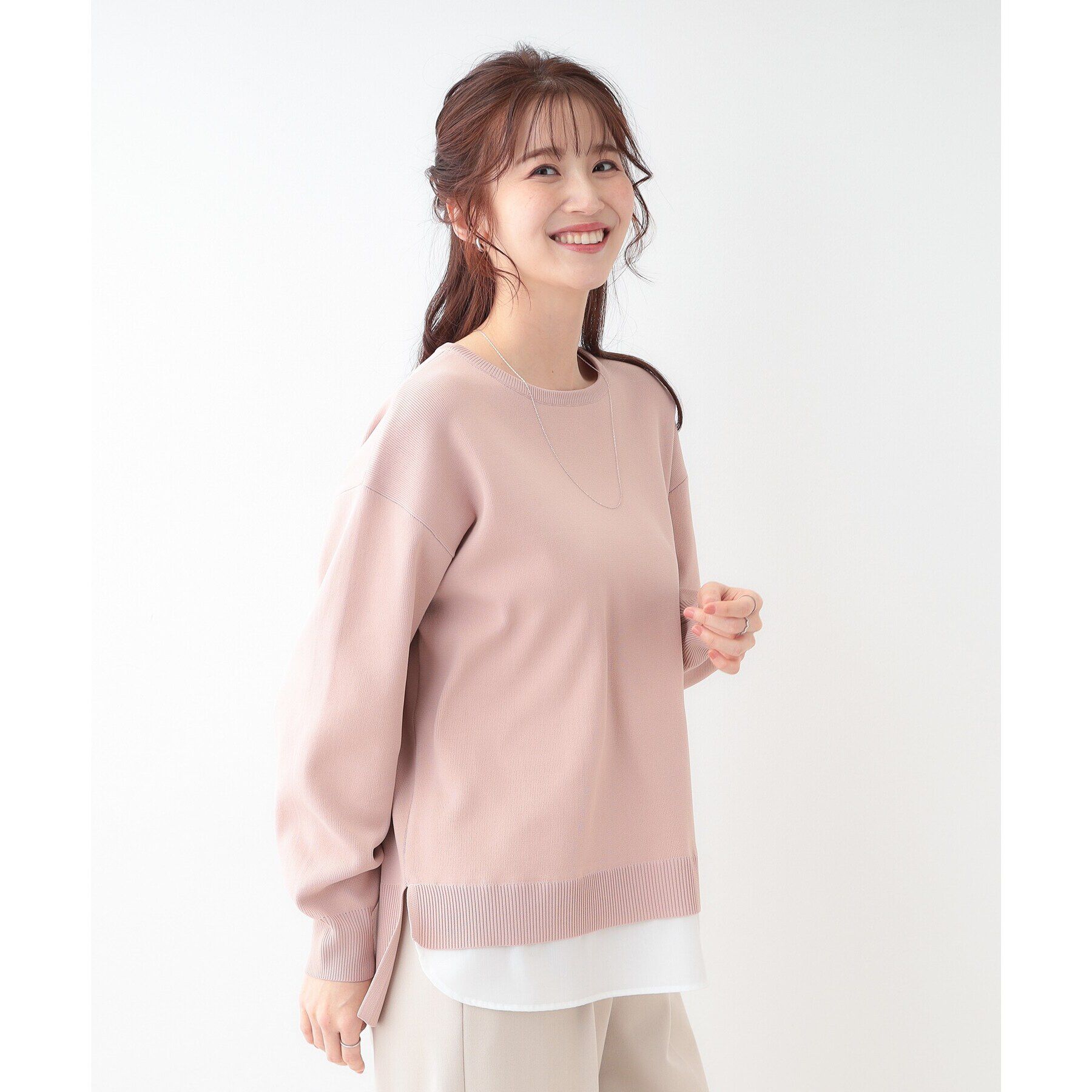 SHOO･LA･RUE「【洗える】一枚で簡単こなれ見え スポンディッシュ 裾レイヤード風ニット」|ニット・セーター|