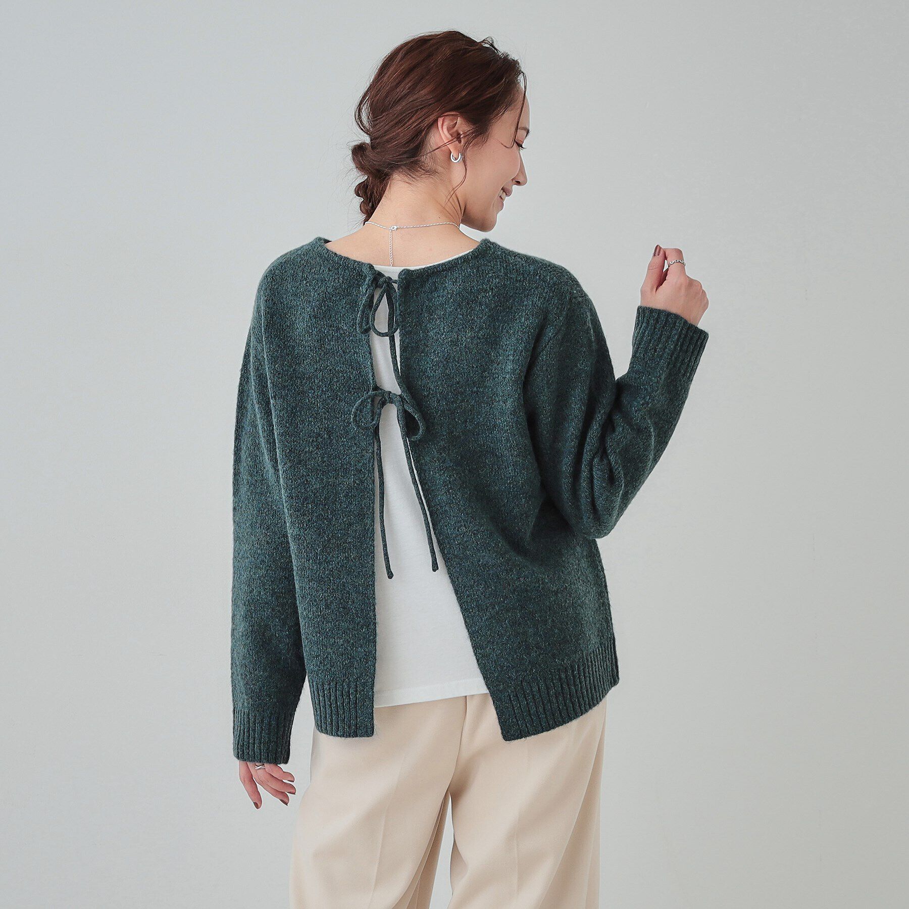 SHOO･LA･RUE「【S-LL/前後2WAY】カジュアルでもフェミニンでも バックリボンニット+ロンT」|ニット・セーター|