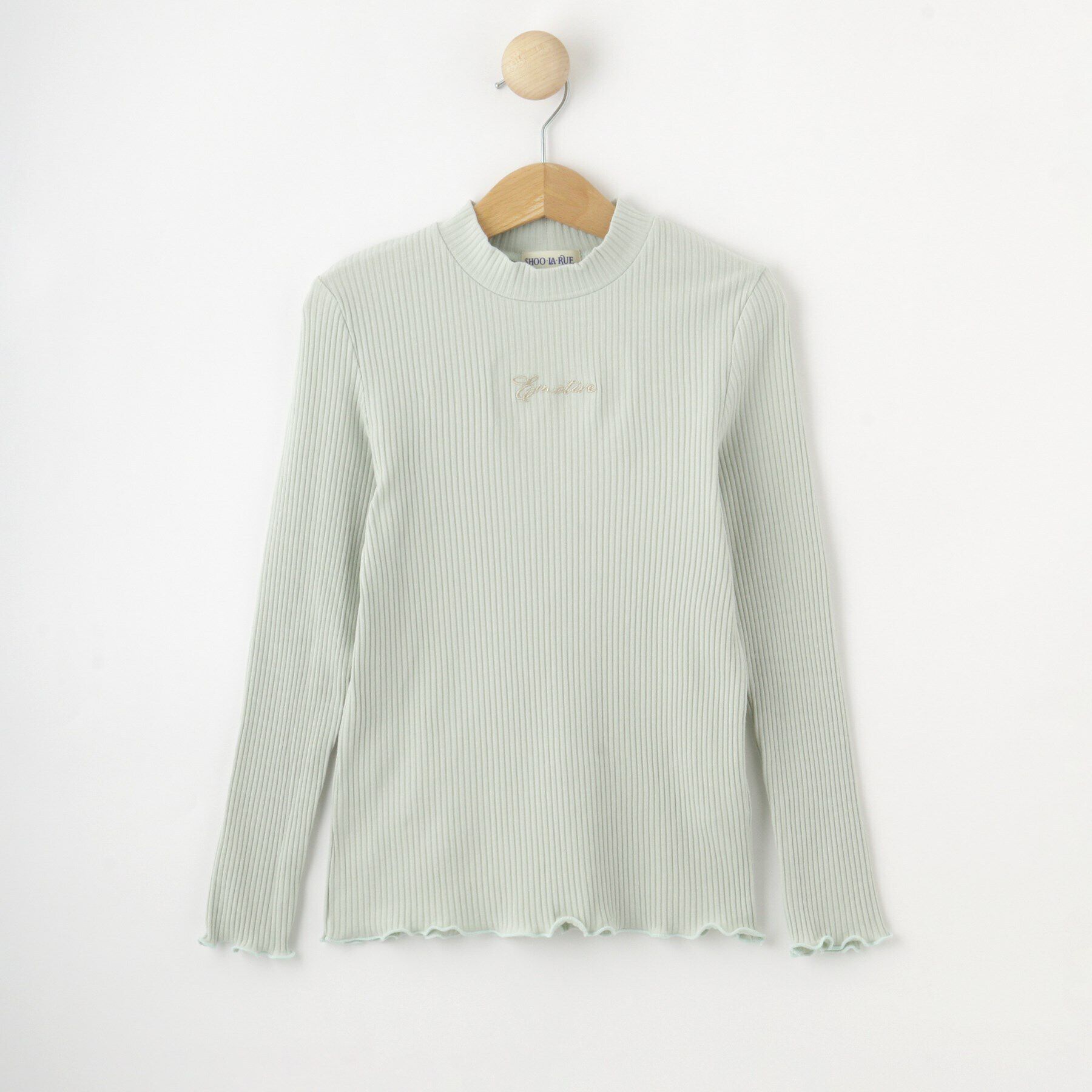 SHOO･LA･RUE「【100-150cm】刺繍ロゴ使いリブロンT」|Tシャツ・カットソー|ライトグリーン(02