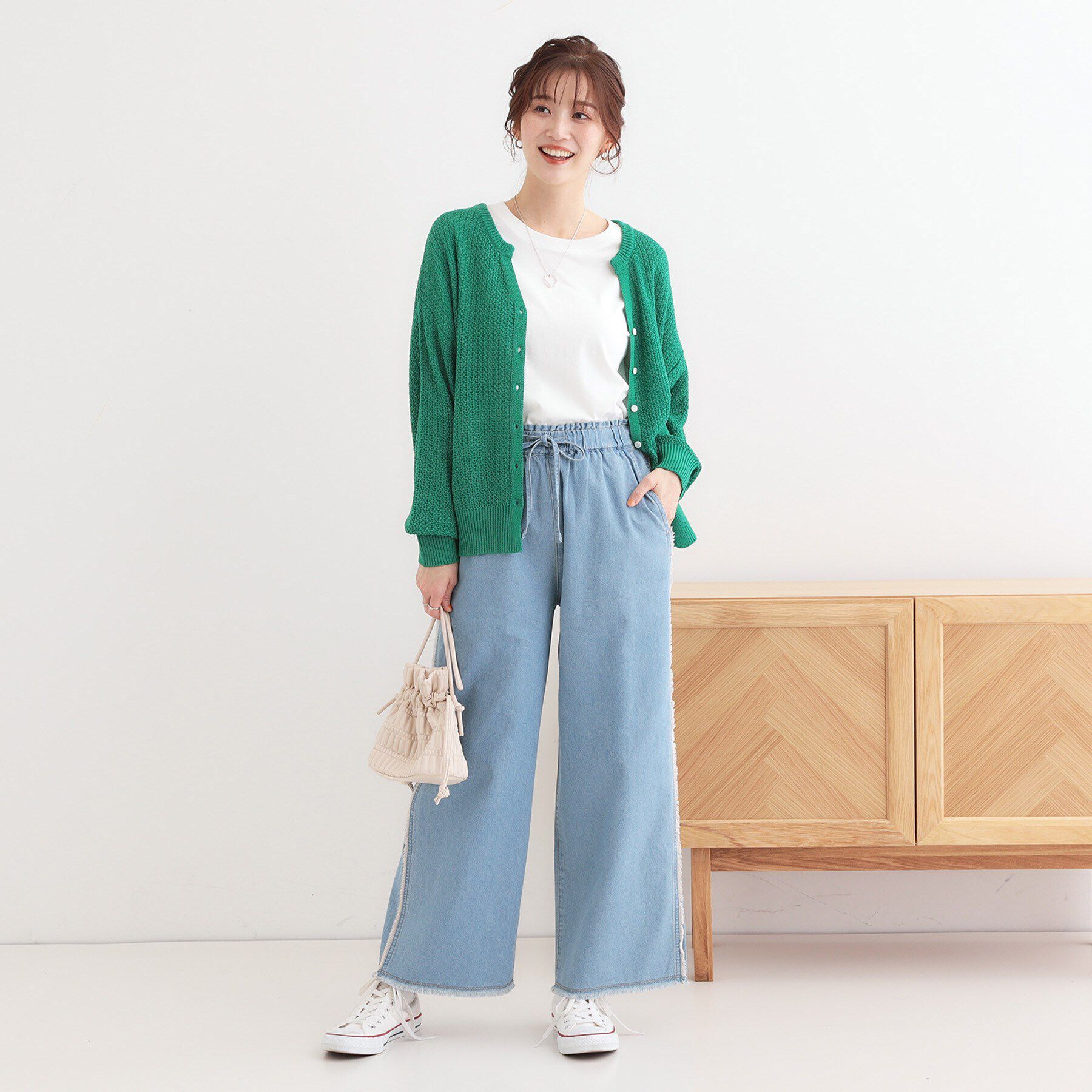 SHOO･LA･RUE「【洗える】ざっくり編みが大人かわいい キーネックカーディガン」|カーディガン|