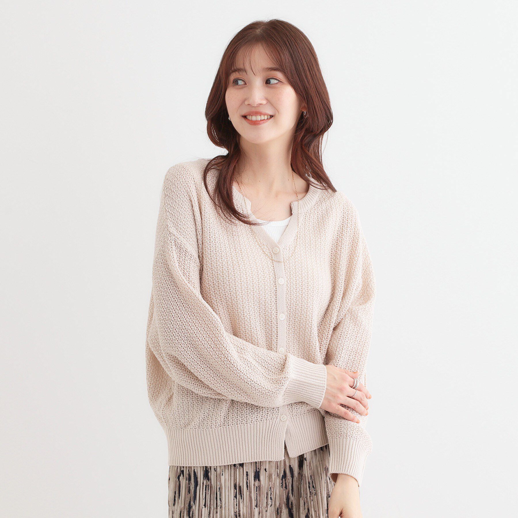 SHOO･LA･RUE「【洗える】ざっくり編みが大人かわいい キーネックカーディガン」|カーディガン|
