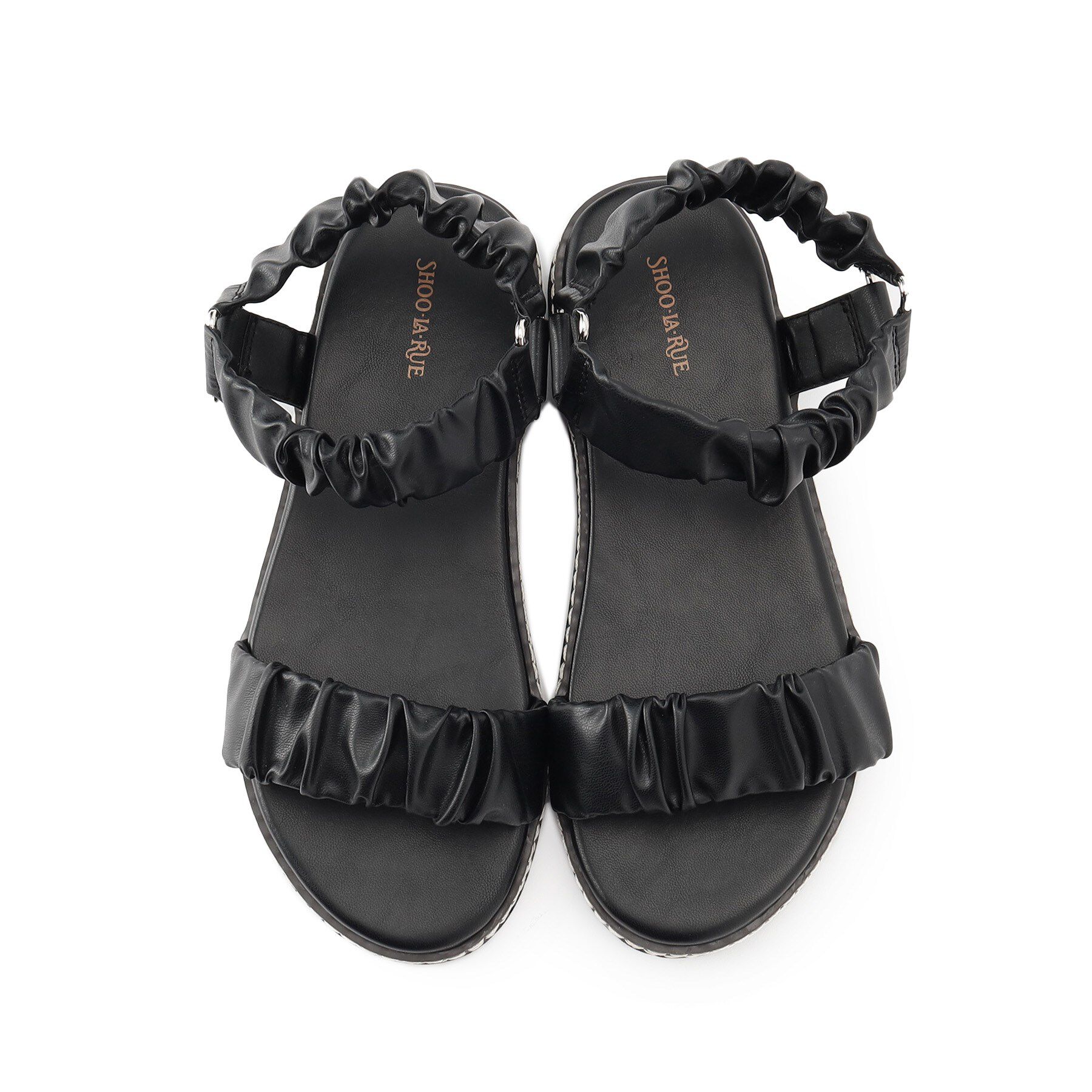 SHOO･LA･RUE「くしゅくしゅデザインが大人の抜け感をプラスする ギャザーベルトサンダル」|サンダル|