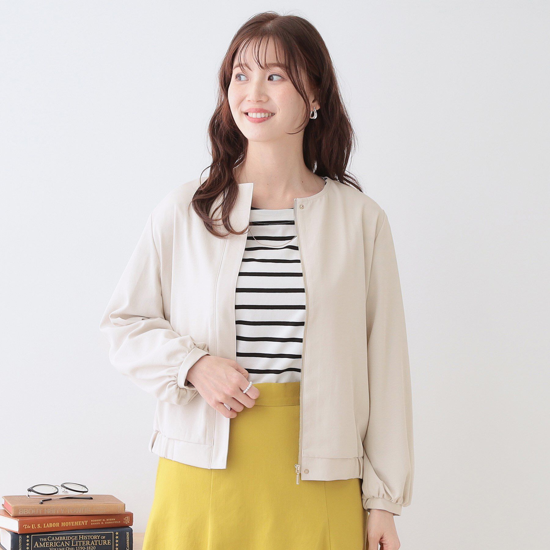 SHOO･LA･RUE「さらっと羽織れる ノーカラーブルゾン」|ブルゾン・スタジャン|