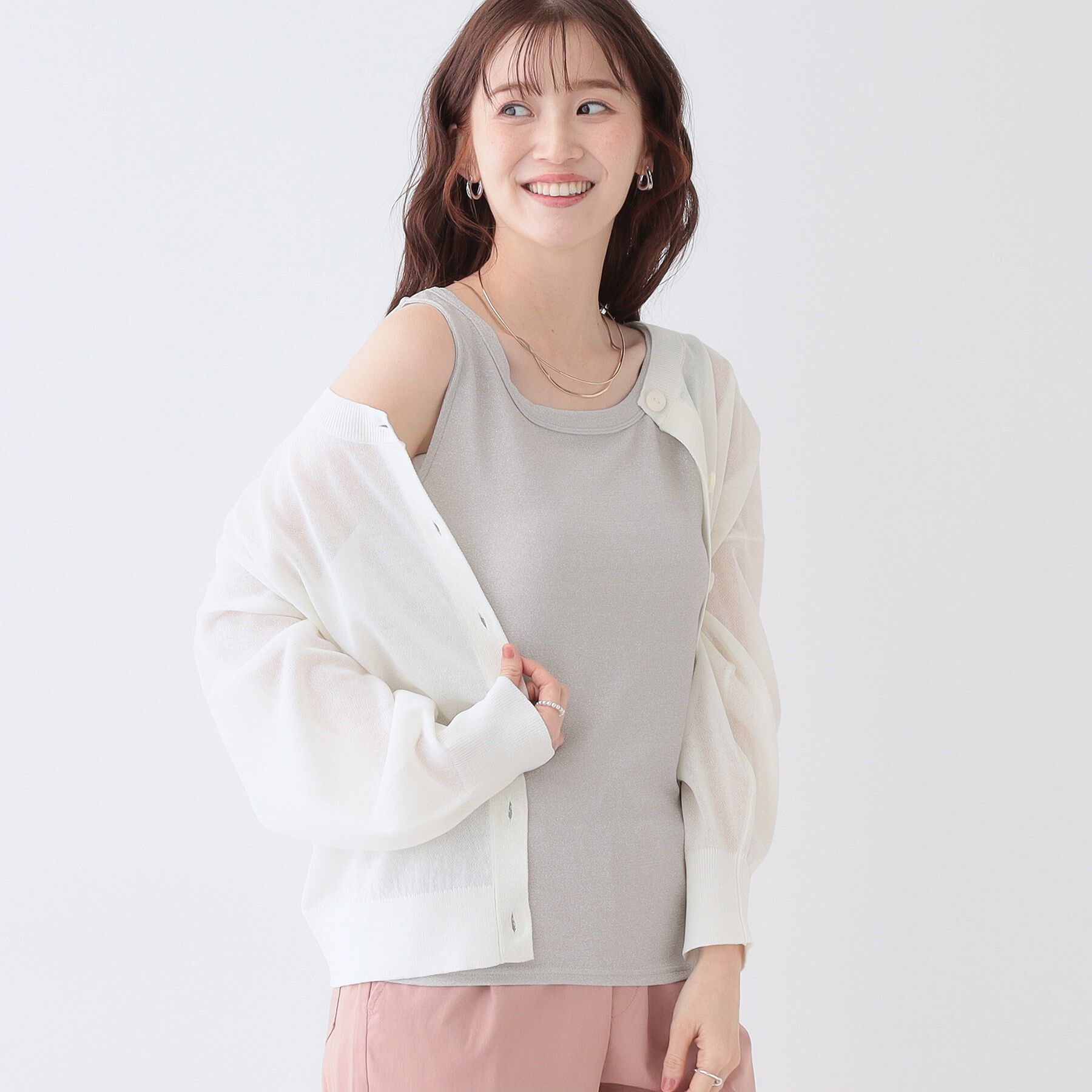 SHOO･LA･RUE「【高レビュー/S-LL】大人ヘルシーなスタイルに ラメタンクトップ」|キャミソール|シルバー(006)