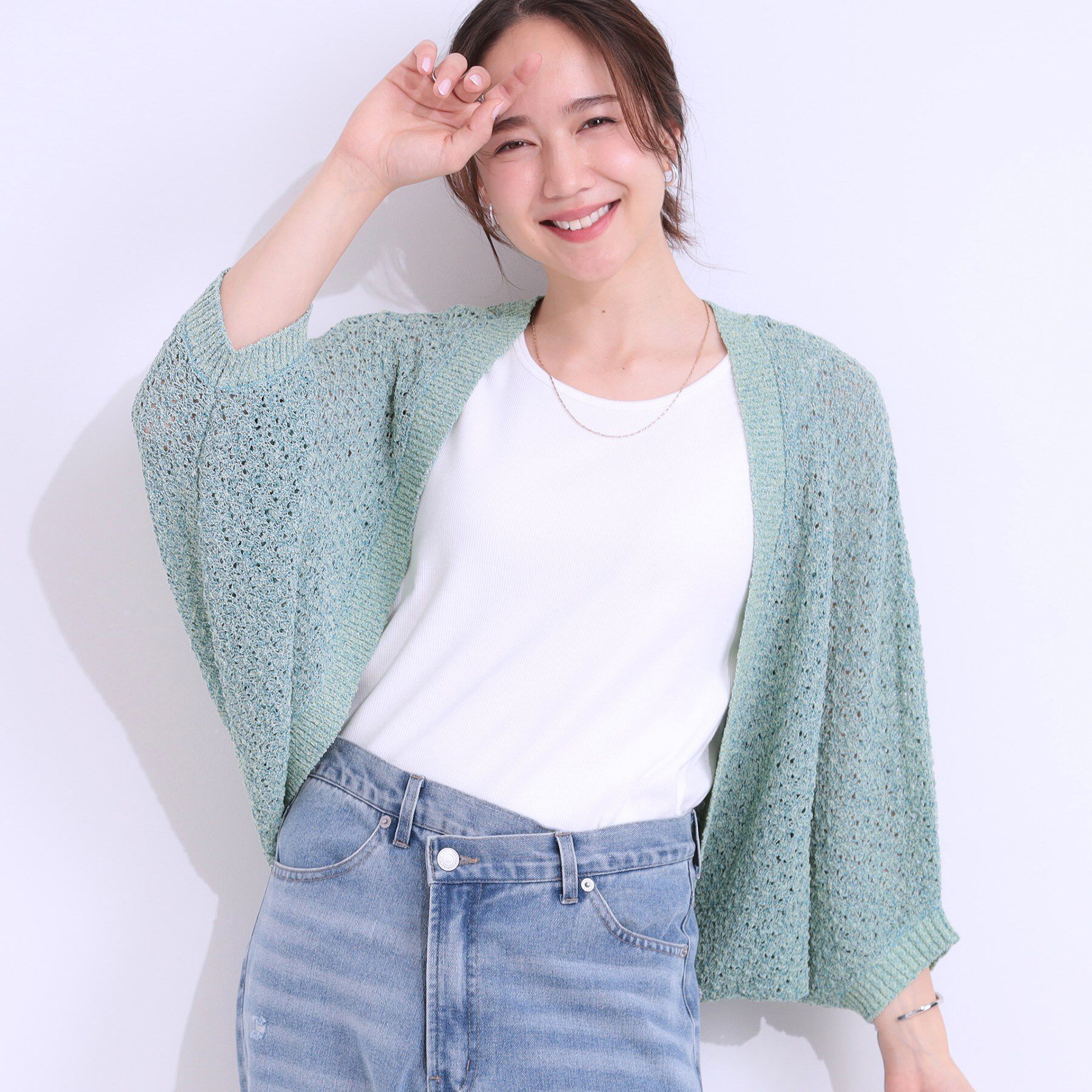 SHOO･LA･RUE「リネンライク 透かし編みボレロカーディガン」|カーディガン|ミントグリーン(02