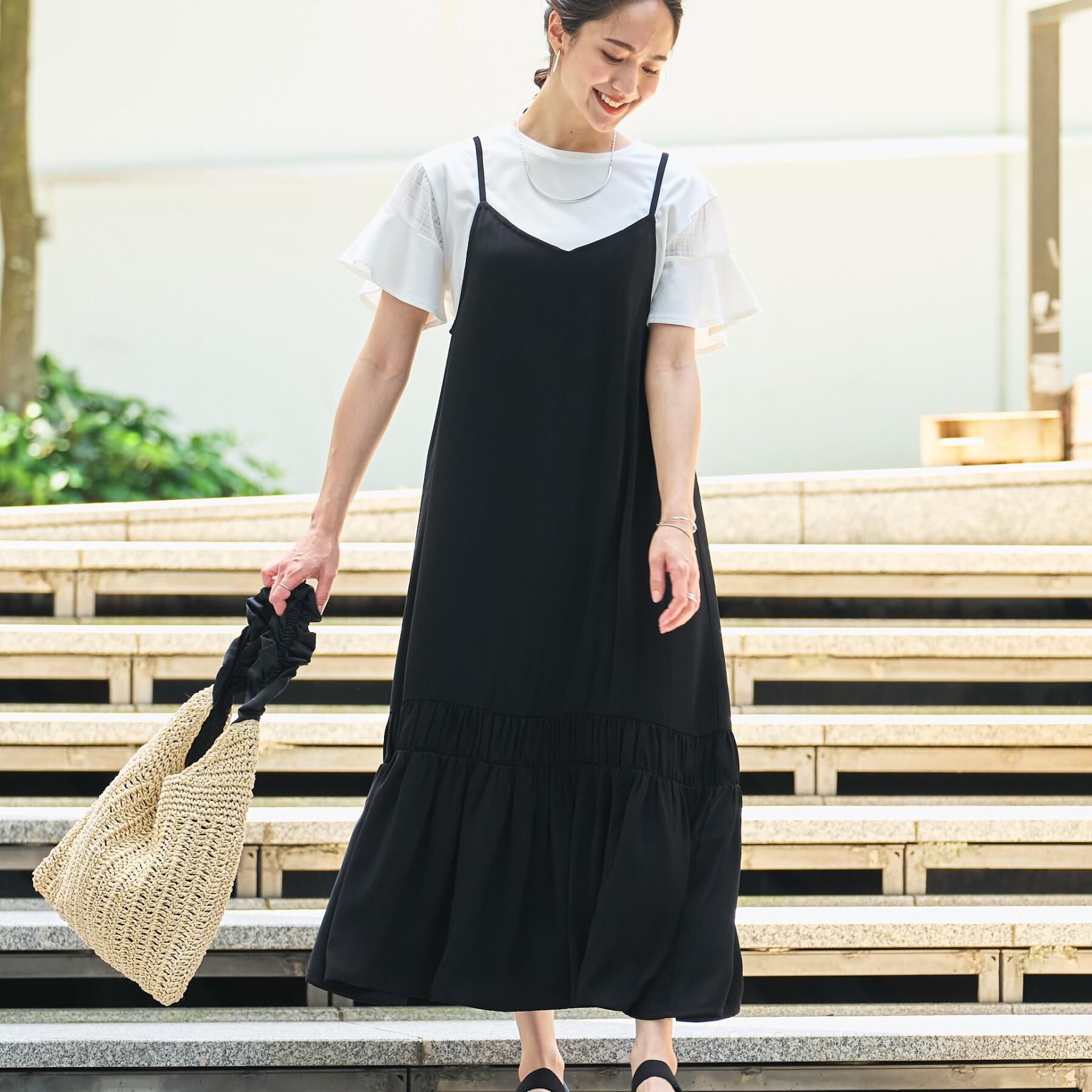 SHOO･LA･RUE「【ひんやり】シャーリングがアクセントに 大人のデザインキャミワンピース」|ワンピース|