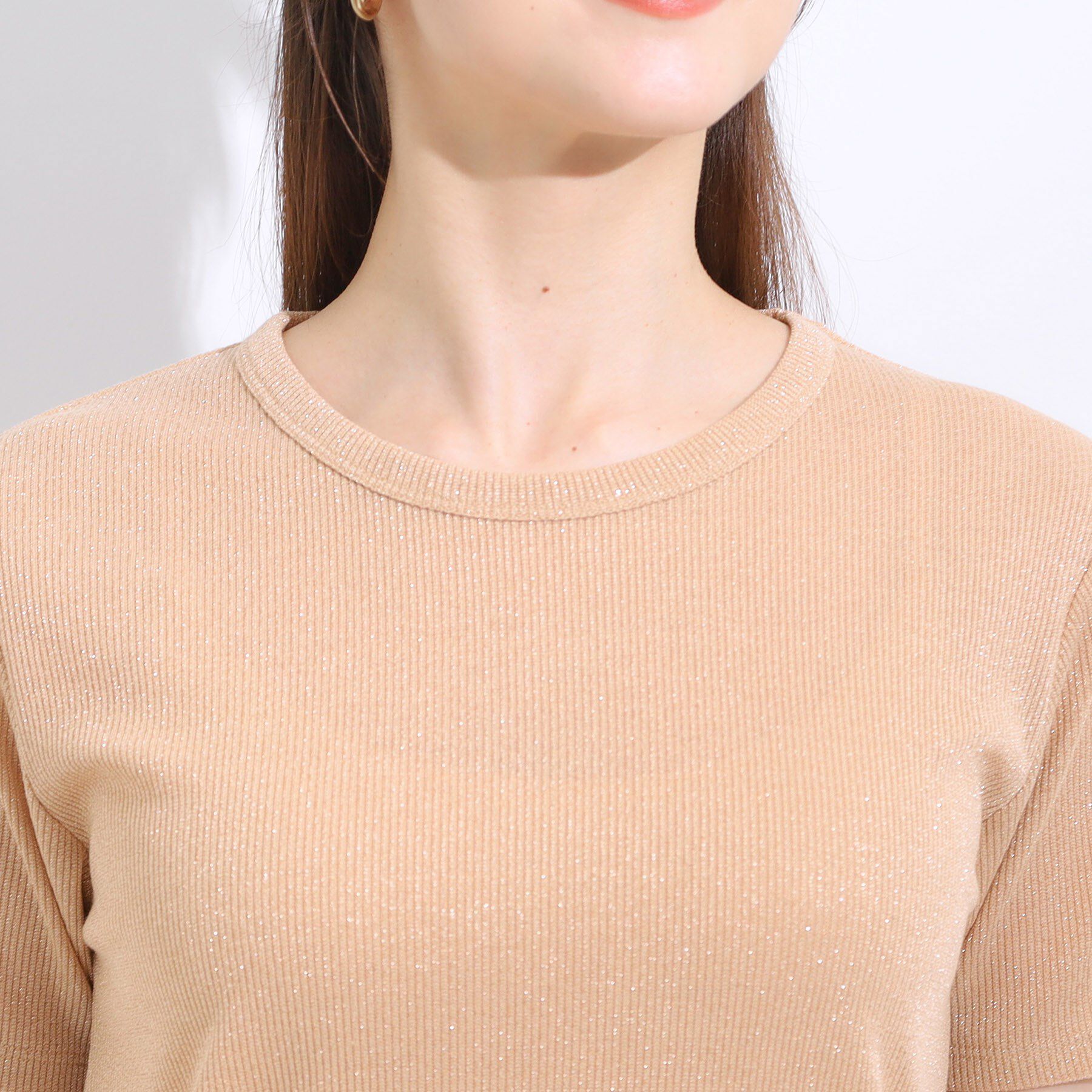 SHOO･LA･RUE「【S-LL】大人のラメ感 テレコ半袖トップス」|Tシャツ・カットソー|