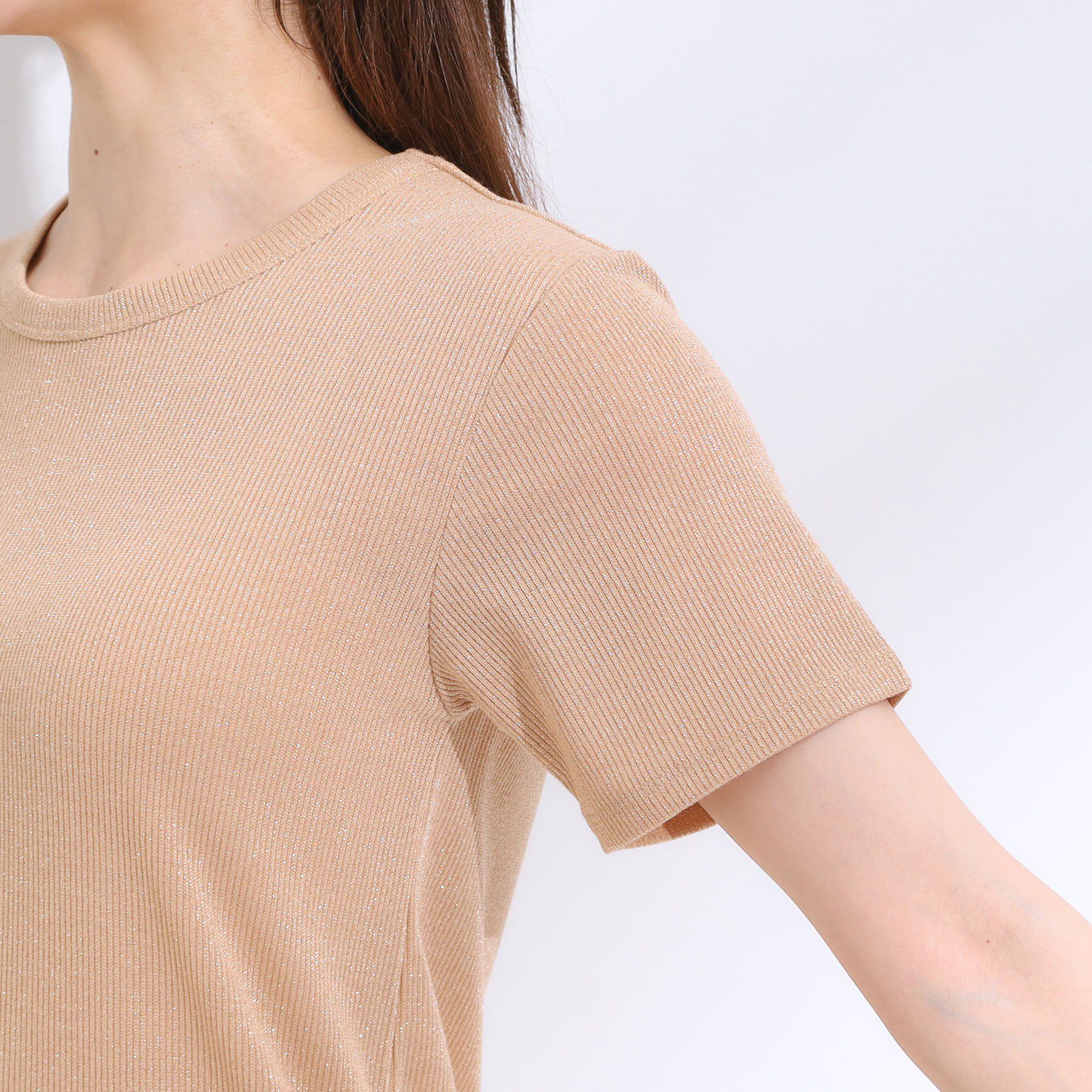 SHOO･LA･RUE「【S-LL】大人のラメ感 テレコ半袖トップス」|Tシャツ・カットソー|