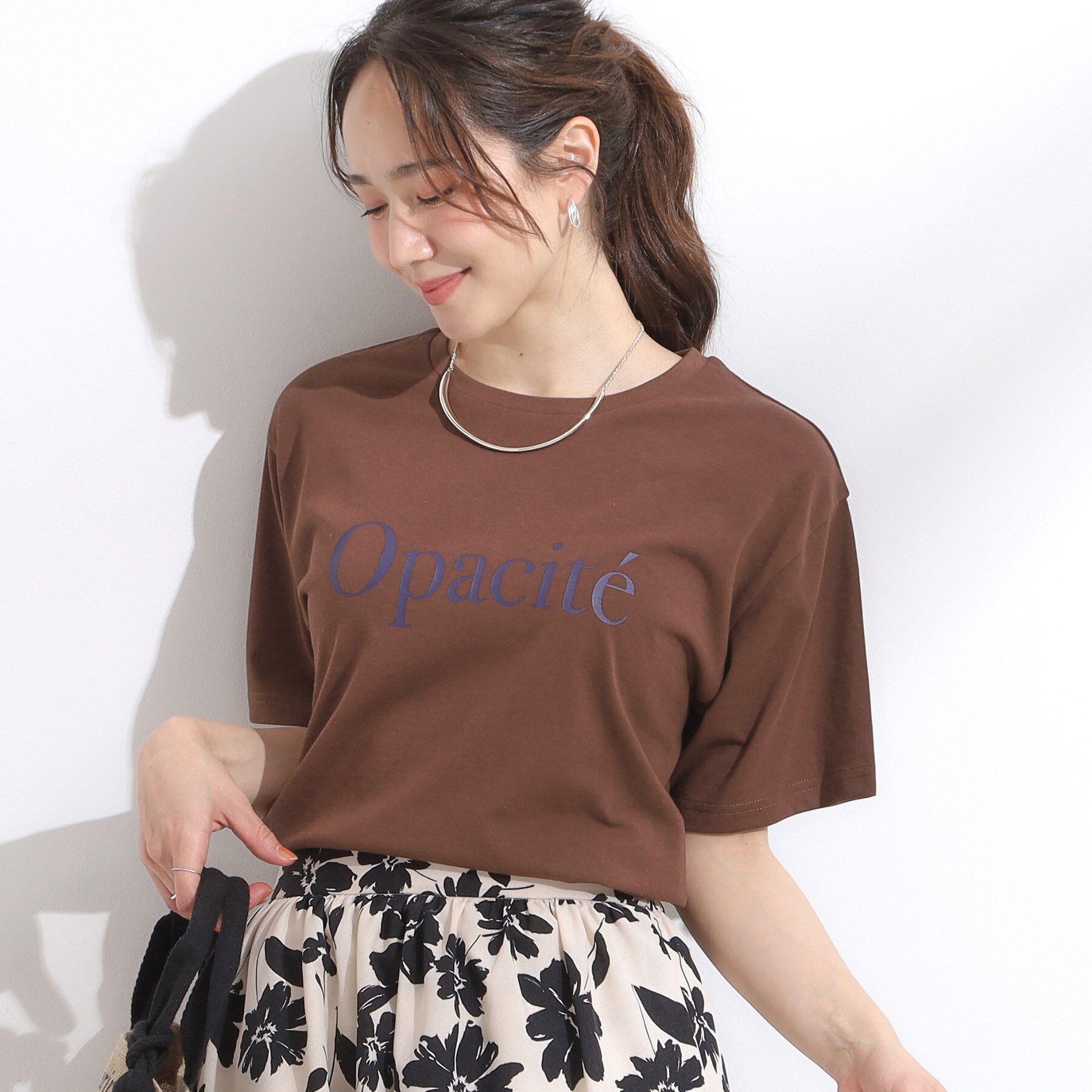 SHOO･LA･RUE「【洗える/S-LL/ひんやり/UV】選べる6柄 プリントTシャツ」|Tシャツ・カットソー|モカブラウン(042